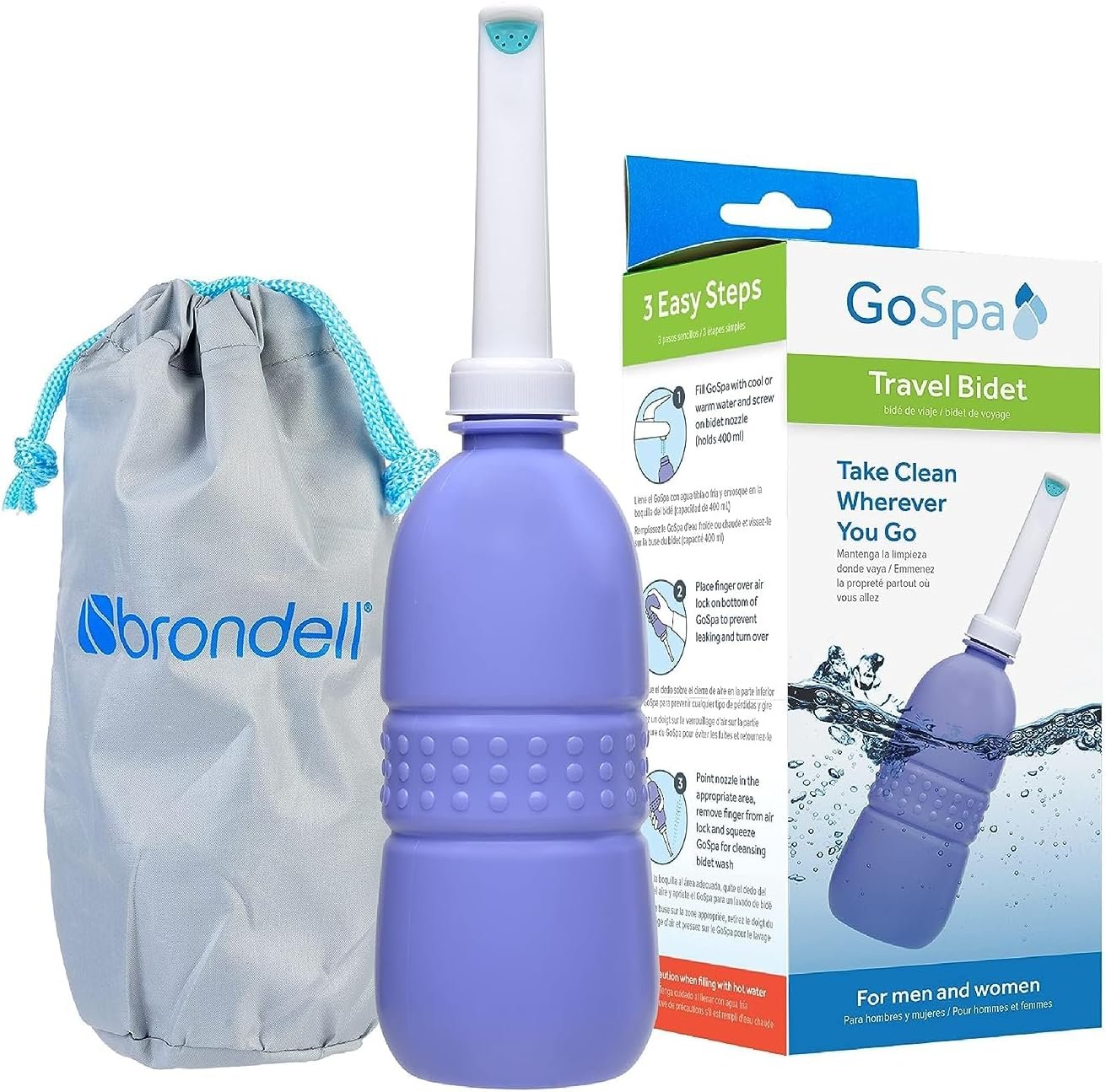 Brondell GoSpa Travel Bidet GS-70 – Portable Peri Bottle for Postpartum & Perineal Care, 400ml Handheld Bidet with Angled Nozzle, Collapsible Design, Nozzle Storage & Travel Bag, Amaranthine
