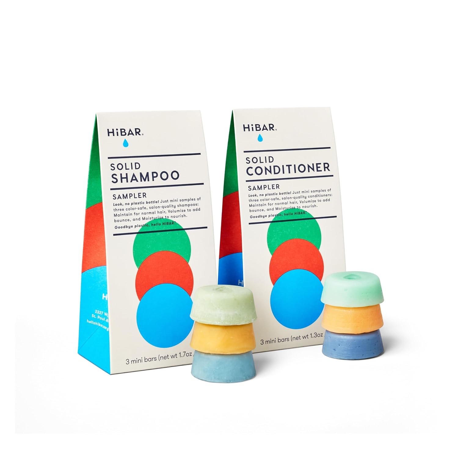 HiBAR – Shampoo & Conditioner Sampler Bar Set – Plastic-Free – 3 Mini Bars
