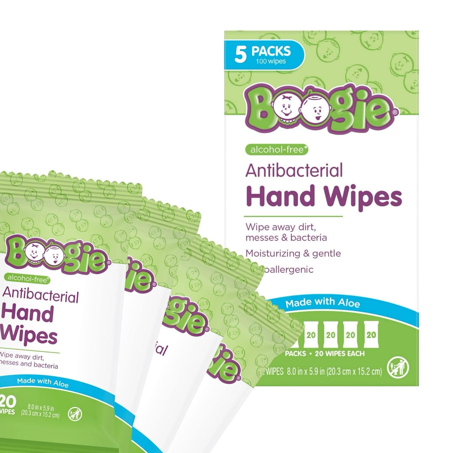 Boogie Antibacterial Hand Wipes – 100 Count