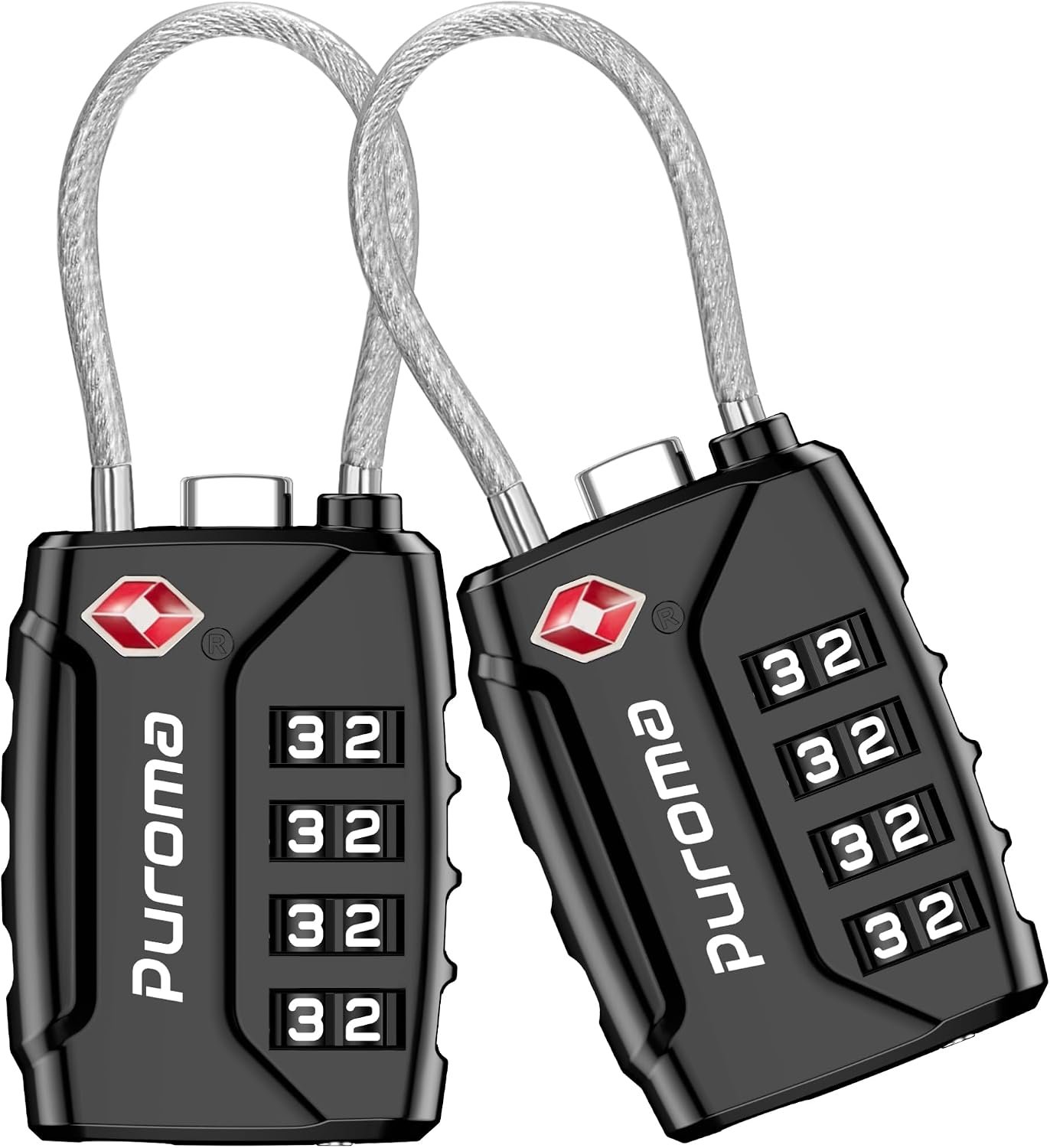 Puroma 2 Pack TSA Approved Luggage Locks 4 Digit Code Cable Lock Black