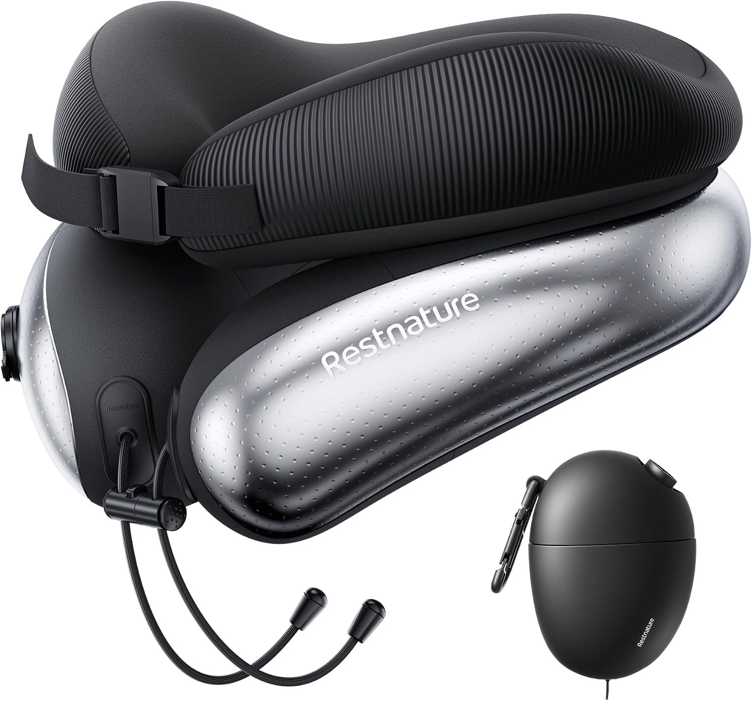 Neck Pillow for Traveling, Travel Pillows for Airplanes, Adjustable Neck Pillow Airplane Travel Essentials – 2 Layer Patented | Inflatable Air Loop & Memory Foam for 360° Ergonomic Support