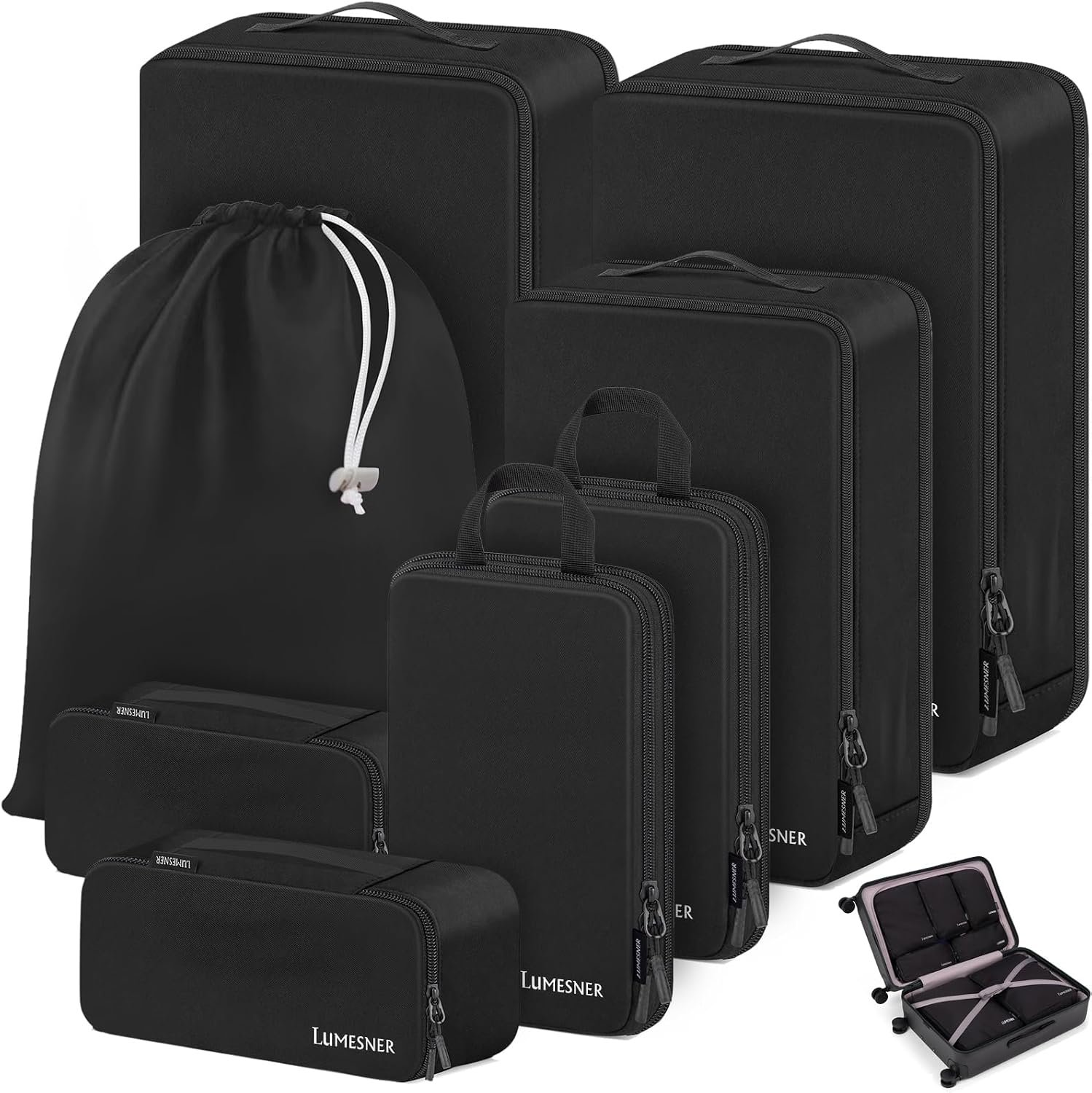 Lumesner 8 Set Compression Packing Cubes, Travel Suitcase Organizers