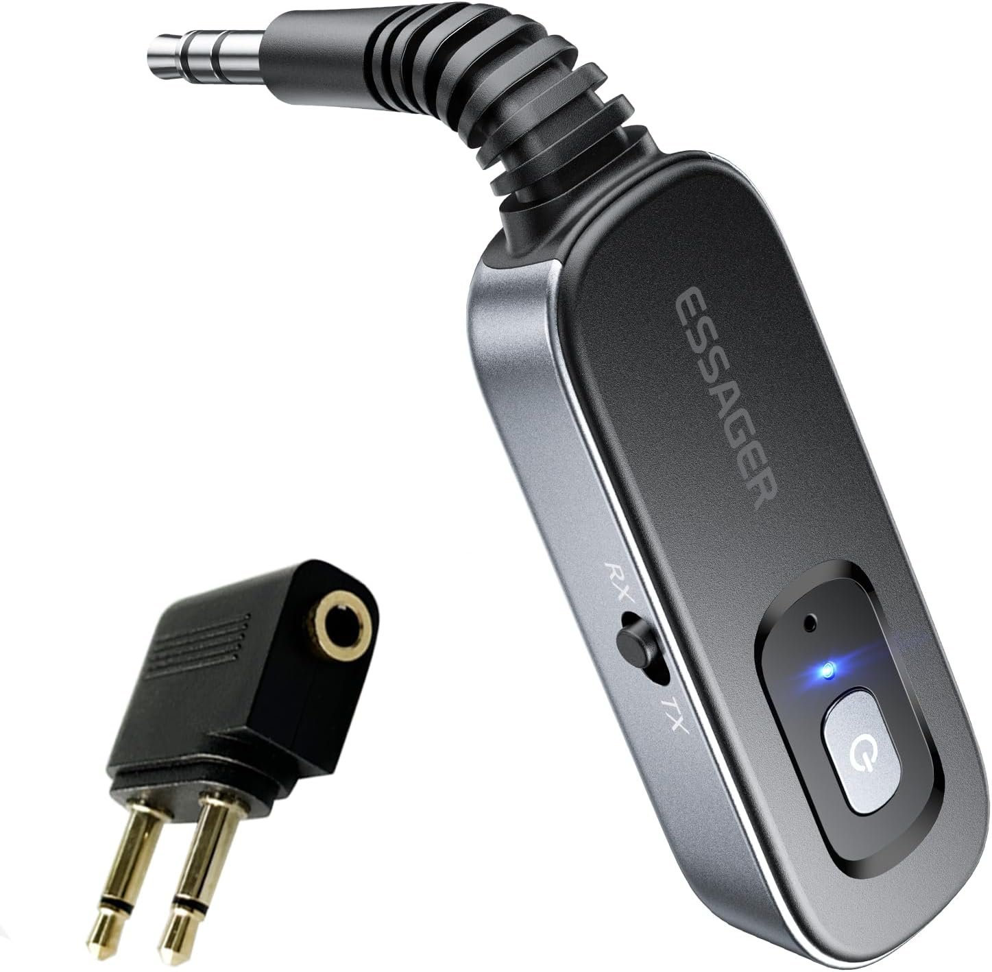 ESSAGER Bluetooth Receiver for Car, Noise Cancelling 3.5mm AUX Bluetooth Car Adapter, Wireless Audio Receiver Transmitter for Home Stereo/Wired Headphones Airplane, Gray