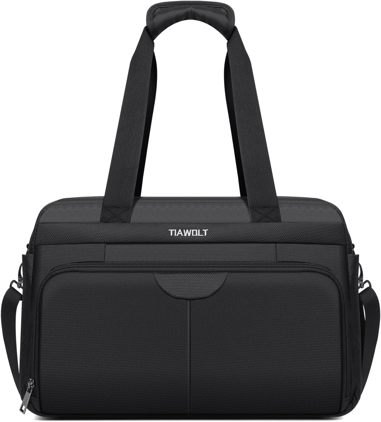 Carry-On Luggage Travel Duffel Personal Item Tote Overnight Weekender Expandable Underseat Bag with Adjustable Strap, Black