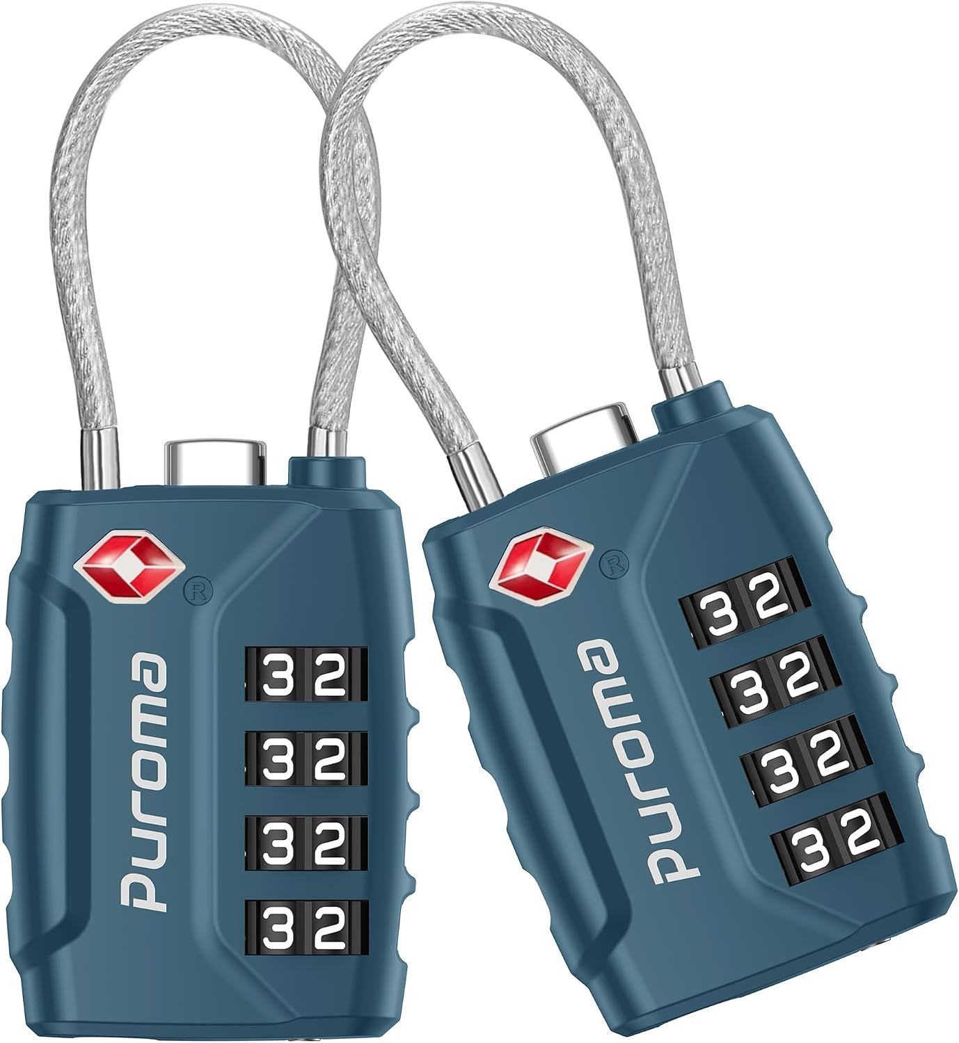 Puroma 2 TSA Approved Luggage Locks 4 Digit Code Cable Lock Blue Peacock