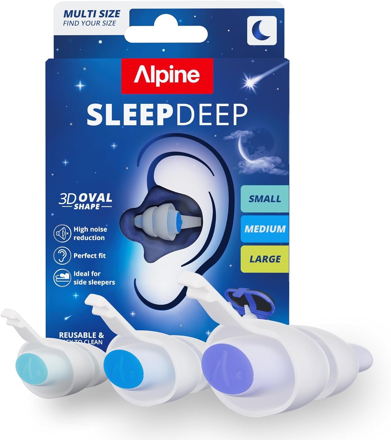 Alpine SleepDeep Reusable Earplugs for Sleeping | Earbuds for Side Sleepers