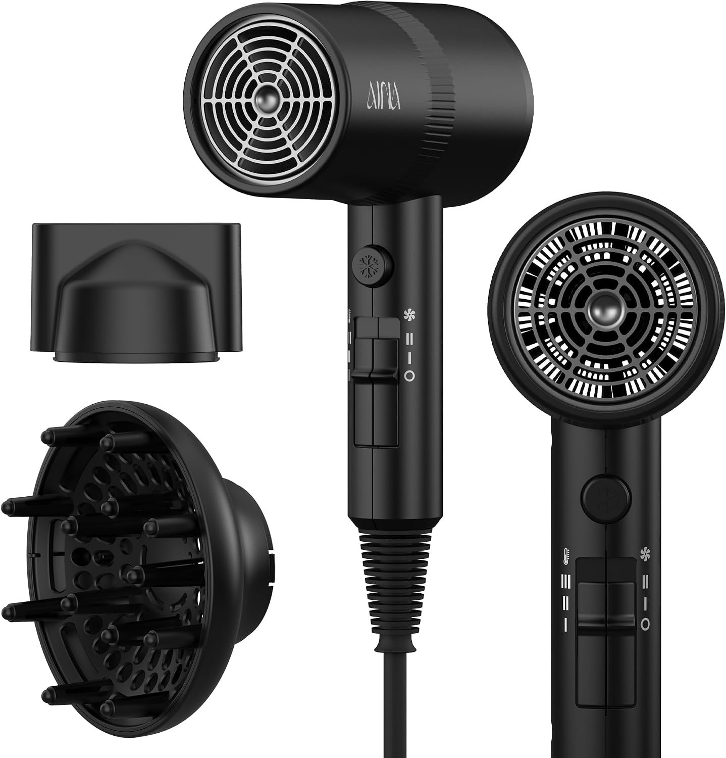 AINA Diffuser Hair Dryer Full-Featured Blow Dryer 110V/1600W(Vader Black)