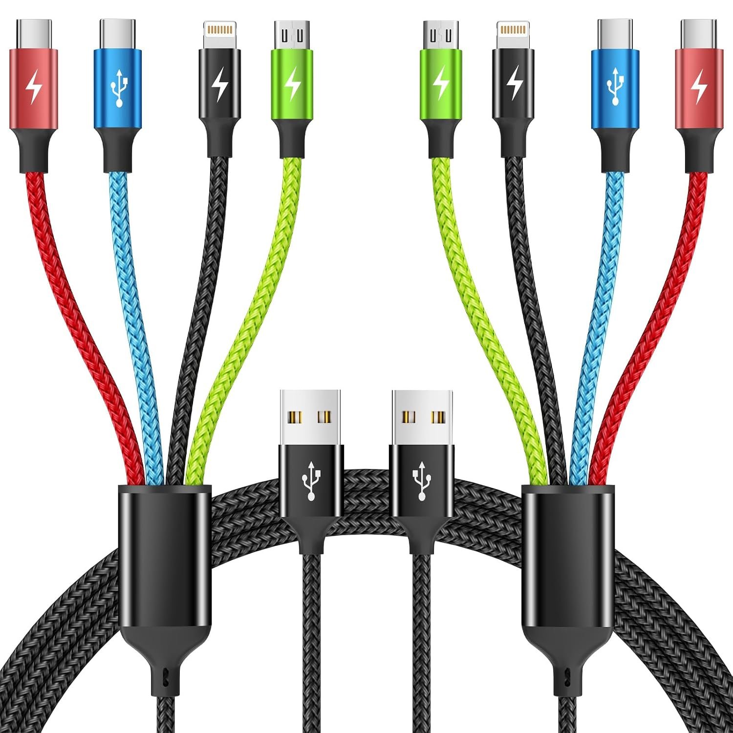 4 in 1 Multi Charging Cable, 2 Pack 5FT Charging Cords for Multiple Devices