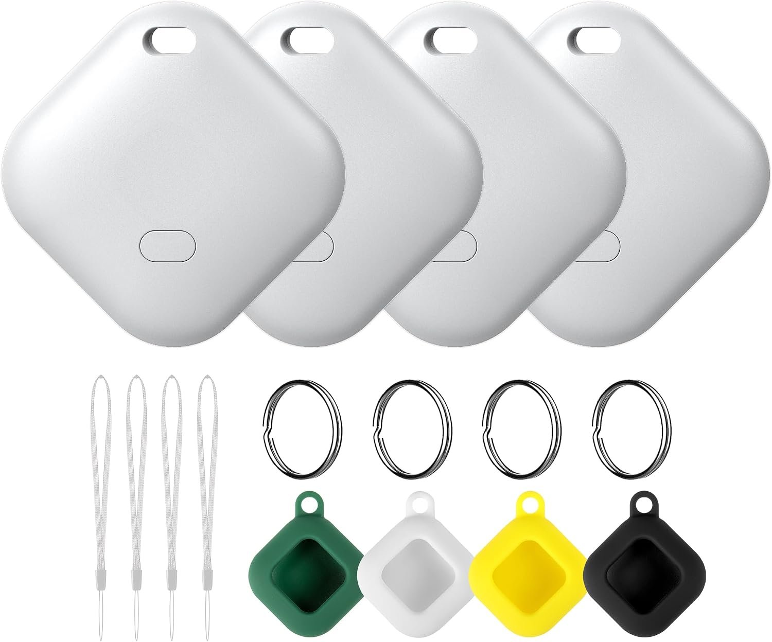 Tracker Tag for Android, Luggage Tracker with Case, Works via Google Find Hub App, Bluetooth Tracker Item Finder for Key, Backpack, Travel and Commute (2 Black 2 White, 4 Pack) (4 White)