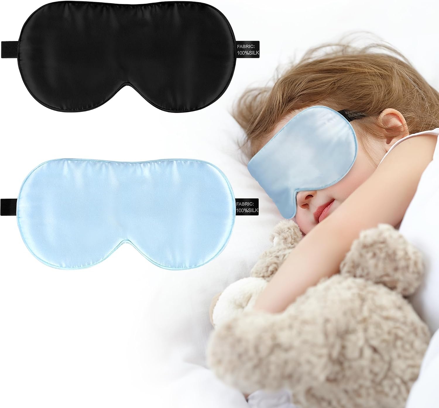 Silk Sleep Eye Mask for Kids, 100% Natural Pure Silk Sleeping Masks 2 Pack