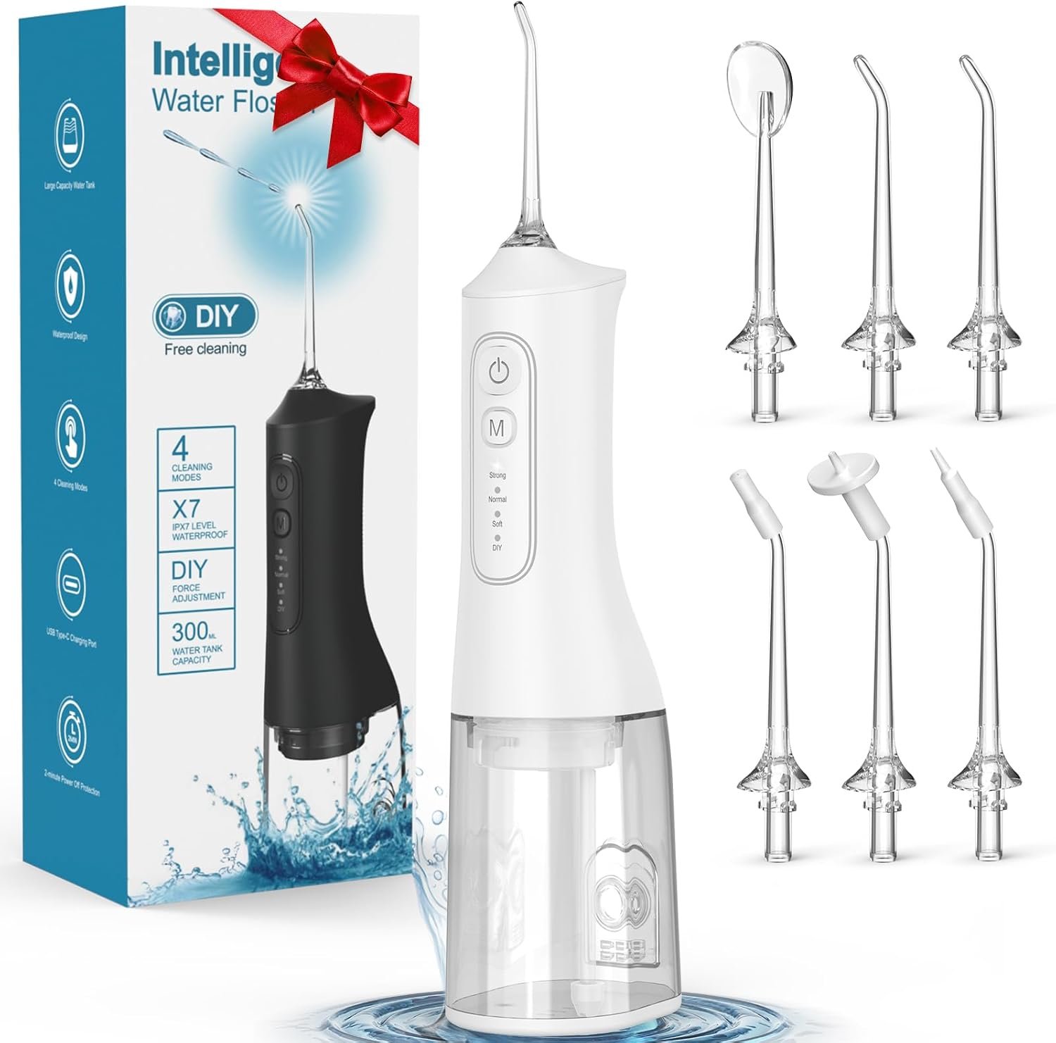 Water Flosser Rechargeable Cordless Portable Oral Irrigator, White