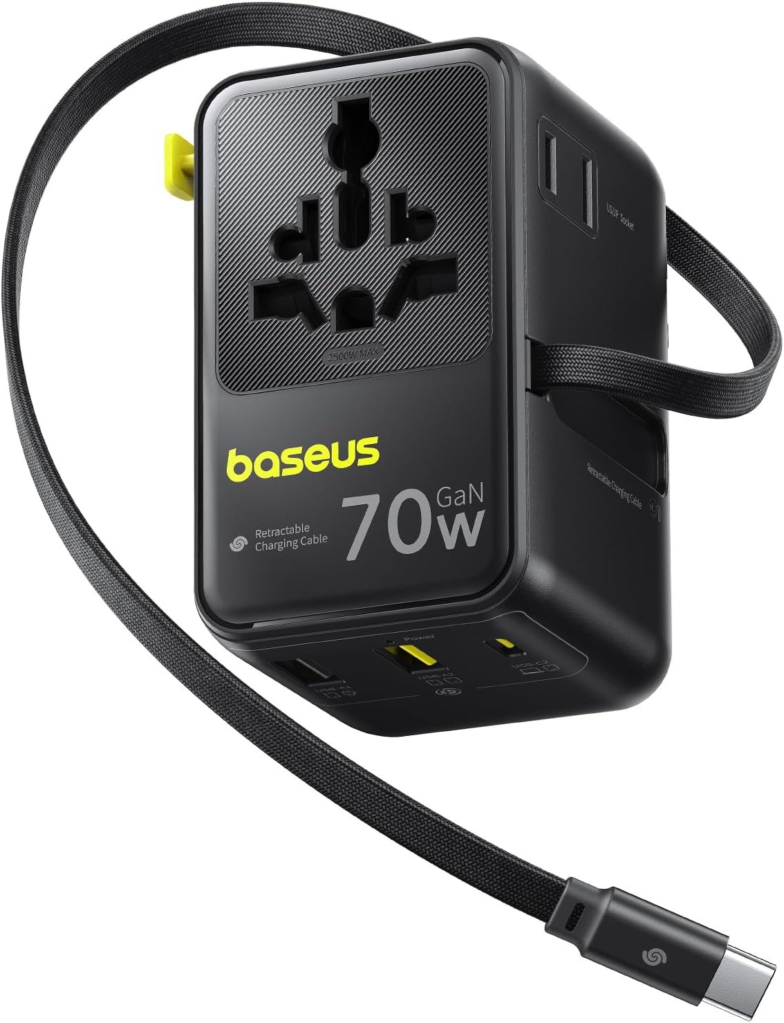 Baseus 70W Universal Travel Adapter, 6-in-1 International Plug Adapter