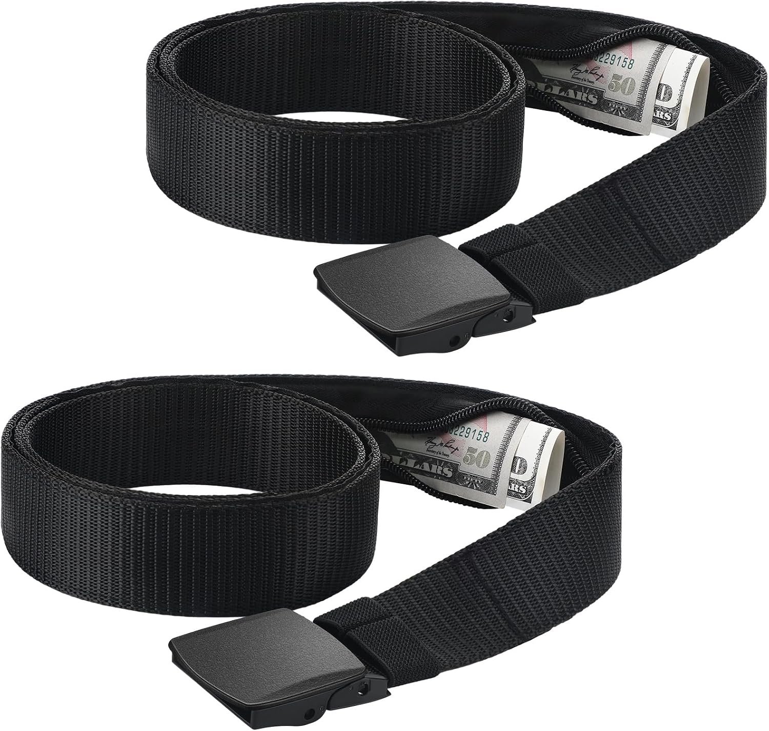 Cozypower 2 Pcs Hidden Money Belt for Travel Hidden Pockets Under Clothes Security Money Wallet Nylon Security Cash Safe Anti Theft Tactical Belt with Pouch