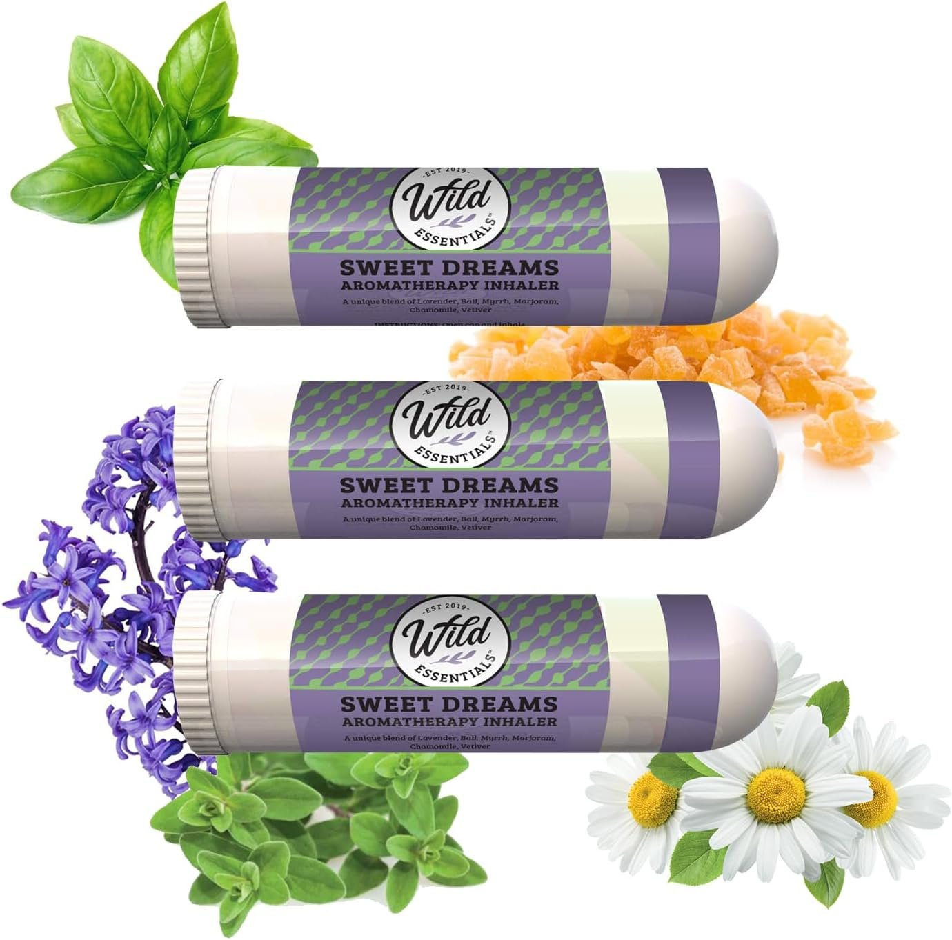 Wild Essentials 3 Pack of Sweet Dreams Aromatherapy Nasal Inhalers Made with Essential Oils to Help with Relaxation and Sleep
