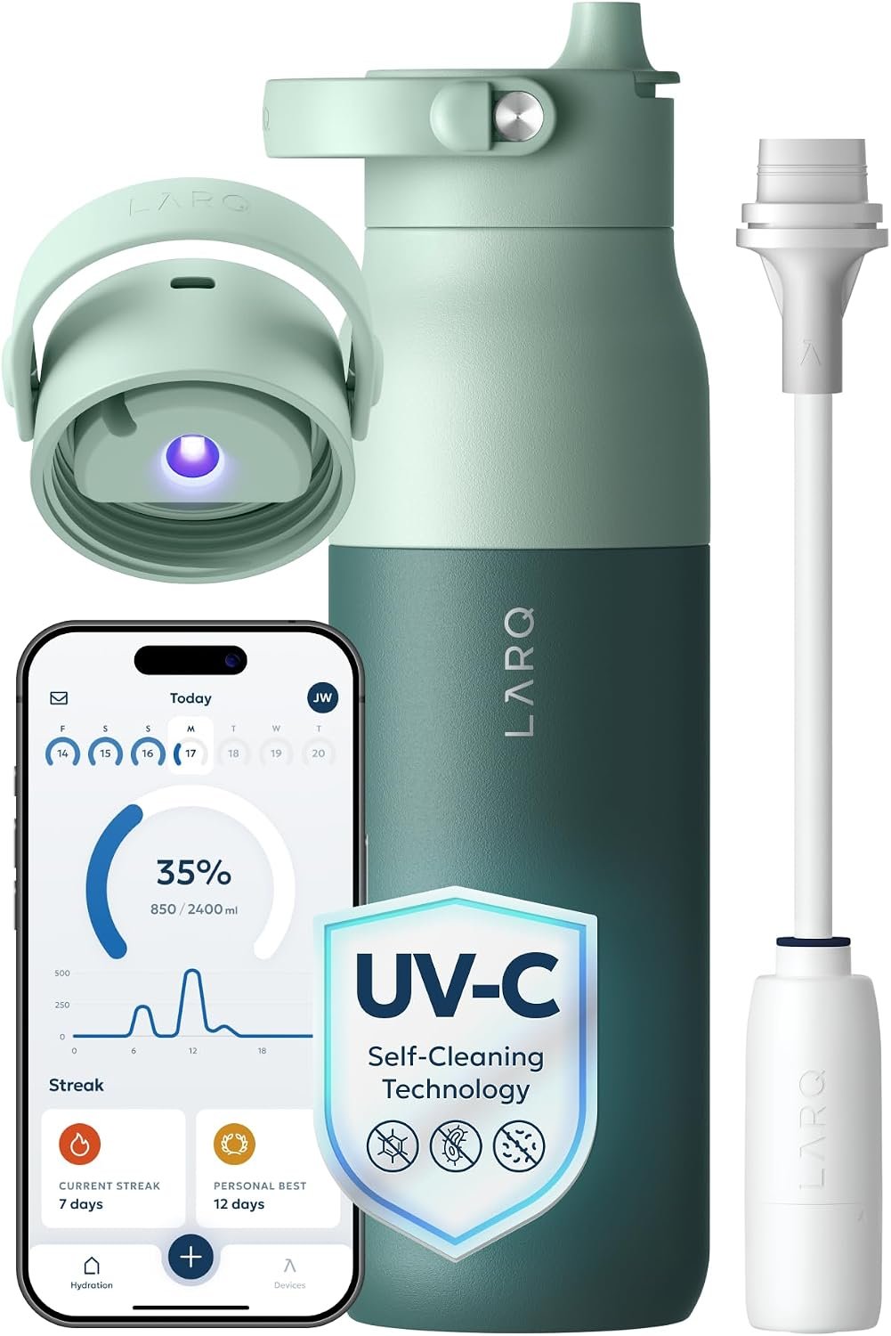 LARQ PureVis 2 Smart UV-C Self-Cleaning Insulated Water Bottle Filter Straw