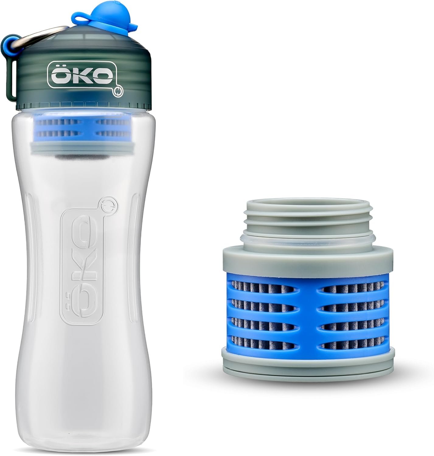 Purification Water Bottle with Replacement Filter, Portable Water Purifier Bottle for Travel & On the Go, BPA Free Reusable Bottle, Long Lasting 100 Gallon Filter, 22 Oz