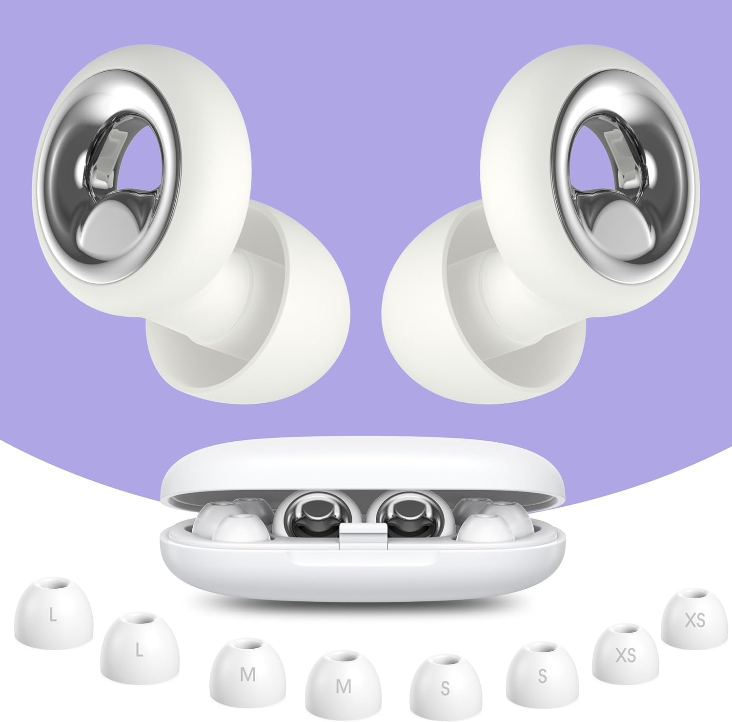 Noise Cancelling Ear Plugs for Sleeping, Reusable Silicone Ear Plugs for Noise Reduction, Soft Hearing Protection with 8 Ear Tips for Concerts, Work, Shooting, and Travel (Porcelain White)