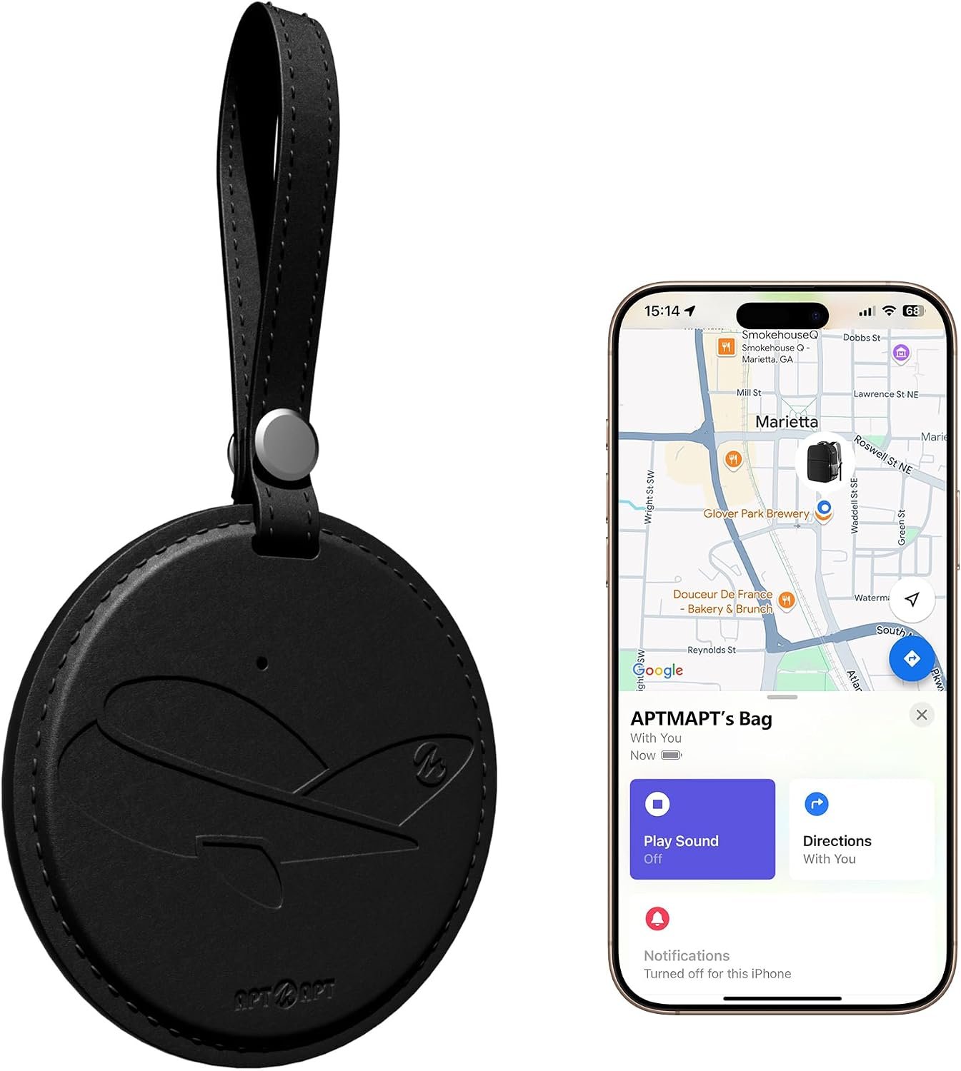 Smart Luggage Tag Works with Apple Find My, Premium Leather Suitcase Tracker with 2 ID Labels, TSA-Friendly, Anti-Lost Travel Essentials for Bags Backpacks, Wireless Charging, Black