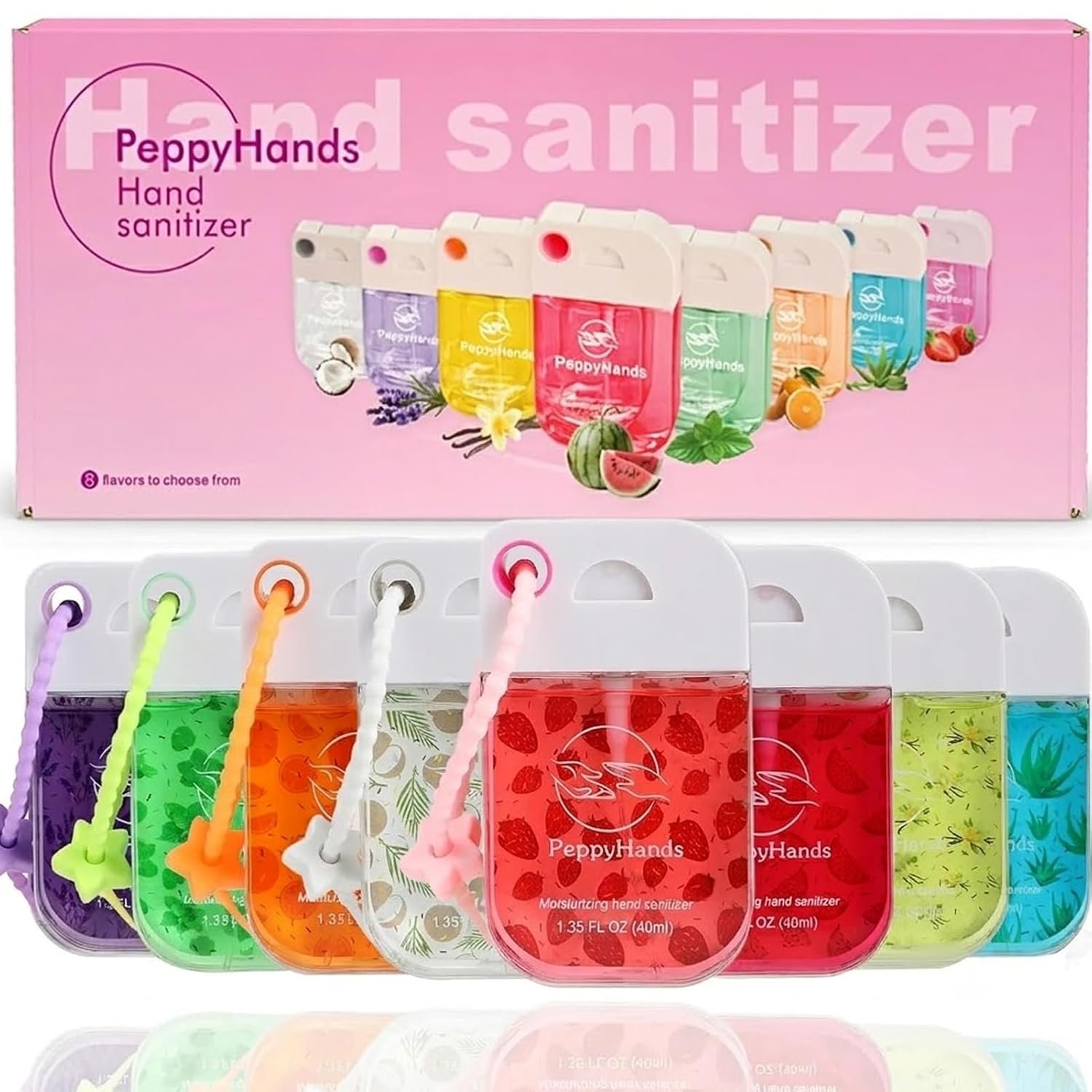 8 Pcs Hand Sanitizer Spray, Spray Hand Sanitizer Travel Size With Keychain, 8 Scents, 10.8 FL. OZ. Hand Sanitizer for Kids School Gifts for Women, Teen, Girl (8Pcs)