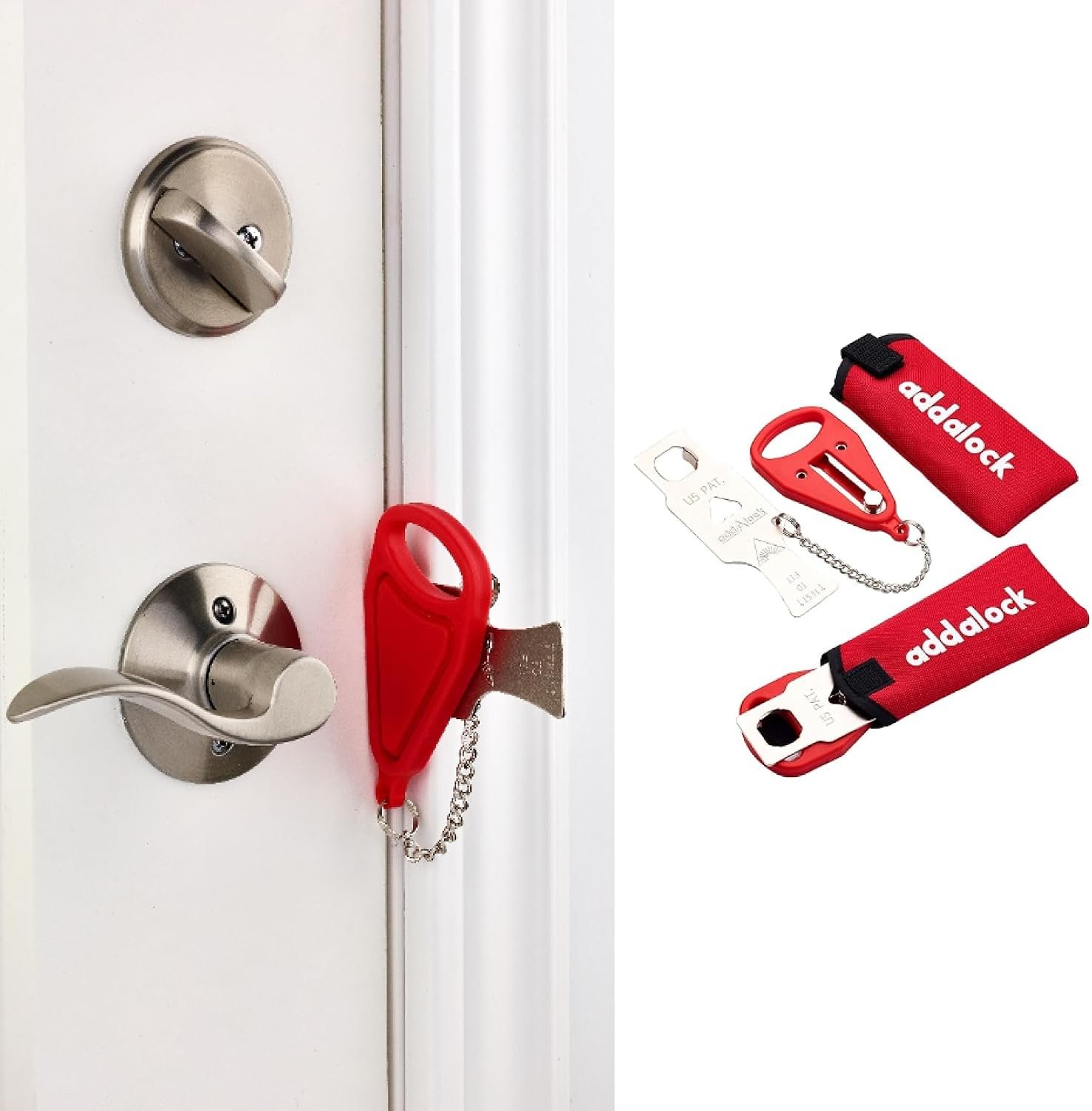 Addalock The Original Portable Door Lock for Travel & Home Security, 1-Piece Door Latch Lock for Houses, Apartments, Hotels, Motels, Dorms & AirBnBs – Lock the Door & Stay at Home or Away, 2 Pack