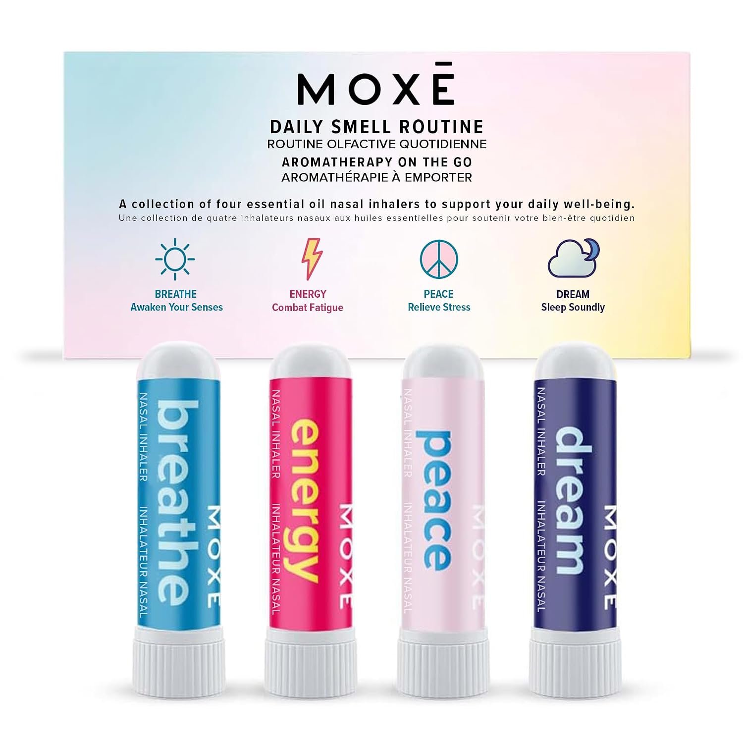 MOXE Daily Aromatherapy Routine Nasal Inhaler Stick Bundle, 4 Scents