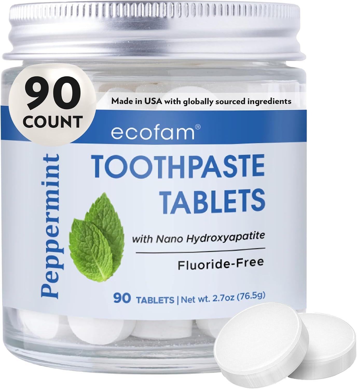 Toothpaste Tablets – Peppermint | Nano Hydroxyapatite Toothpaste Tablets Chewable | Fluoride Free l 90 Tabs