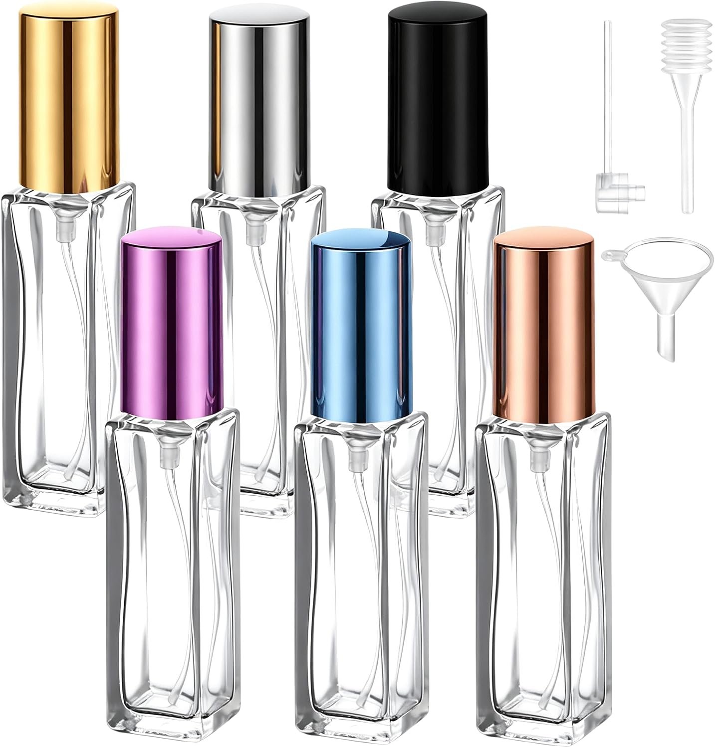 Perfume Travel Refillable, 6 Pcs 10 ml Glass Atomizers (Multi-Color)