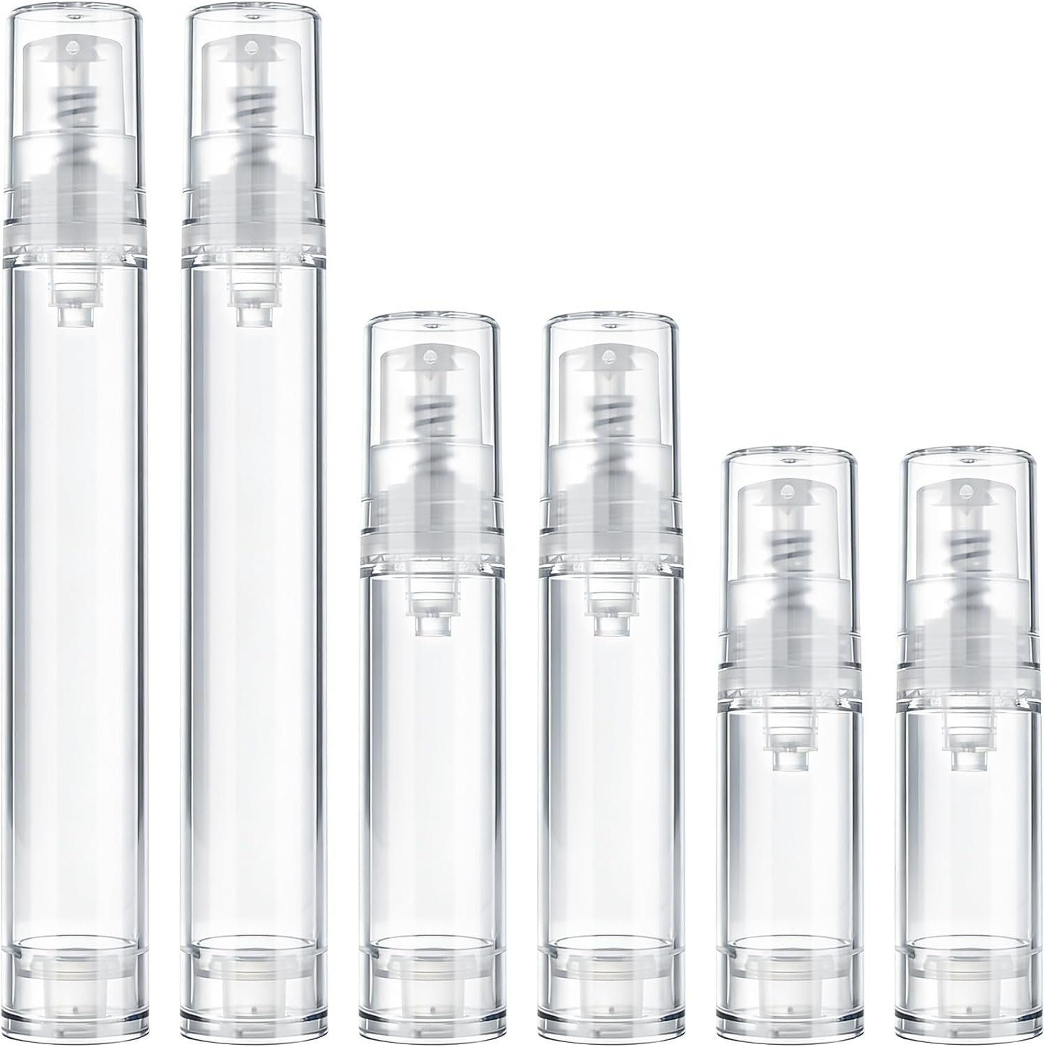 6pcs Airless Travel Pump Bottle, Empty Refillable Vacuum Pump Bottle, 5ml 10ml 15ml Plastic Press Lotion Travel Container for DIY Cosmetic Foundation Toiletries- Clear