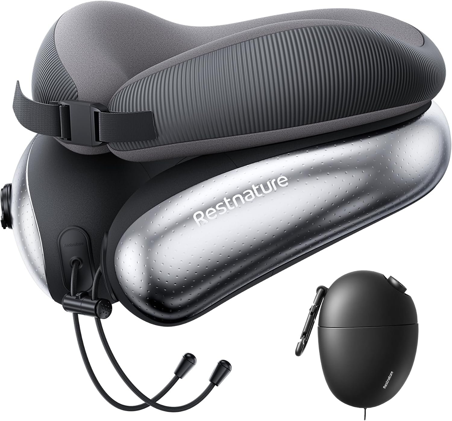 Neck Pillow for Traveling, Travel Pillows for Airplanes, Adjustable Neck Pillow Airplane Travel Essentials – 2 Layer Patented | Inflatable Air Loop & Memory Foam for 360° Ergonomic Support