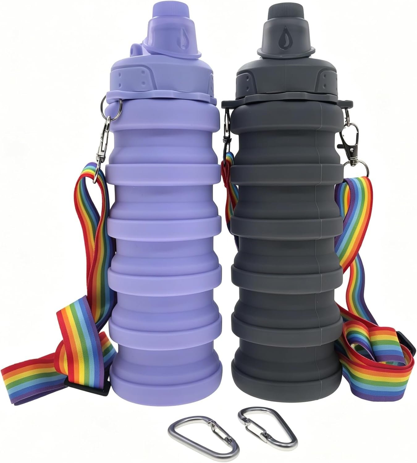 Silicone Collapsible Travel Water Bottles 17.6oz Dark Grey And Purple