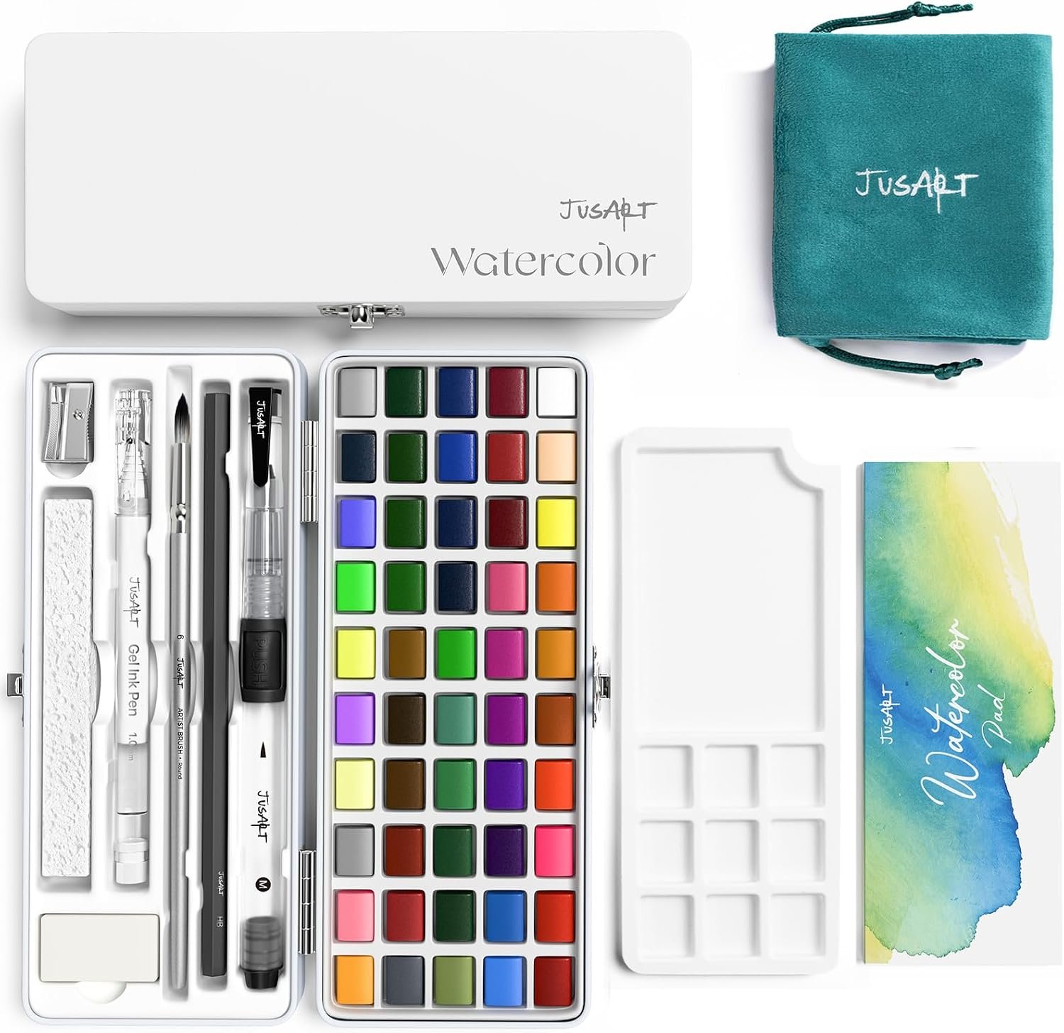 JusArt 50 Colors Watercolor Paint Set,Art Supplies Portable Paint Art Kit