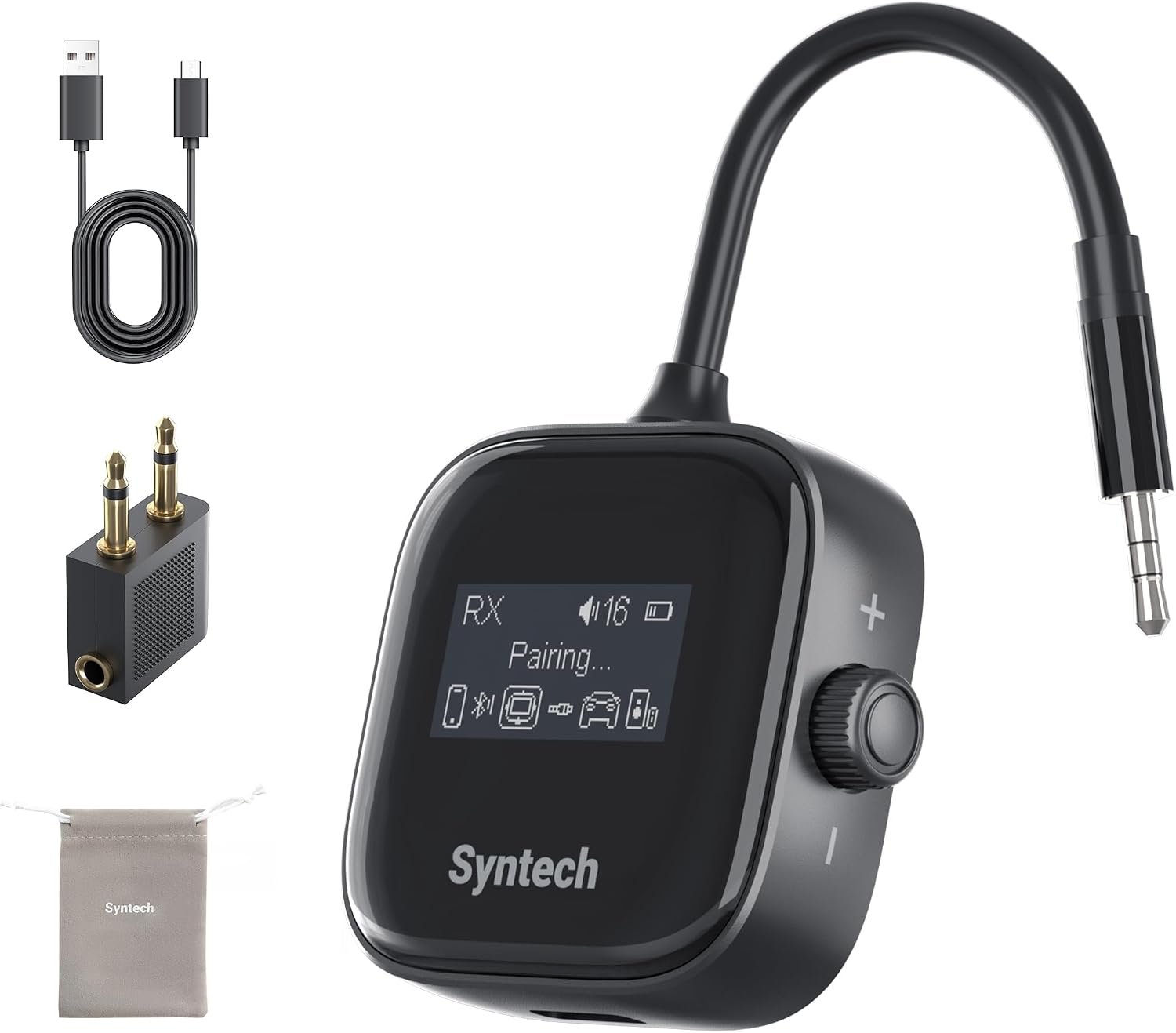 Syntech Airplane Bluetooth Transmitter 5.4 for 2 Headphones, HD Display