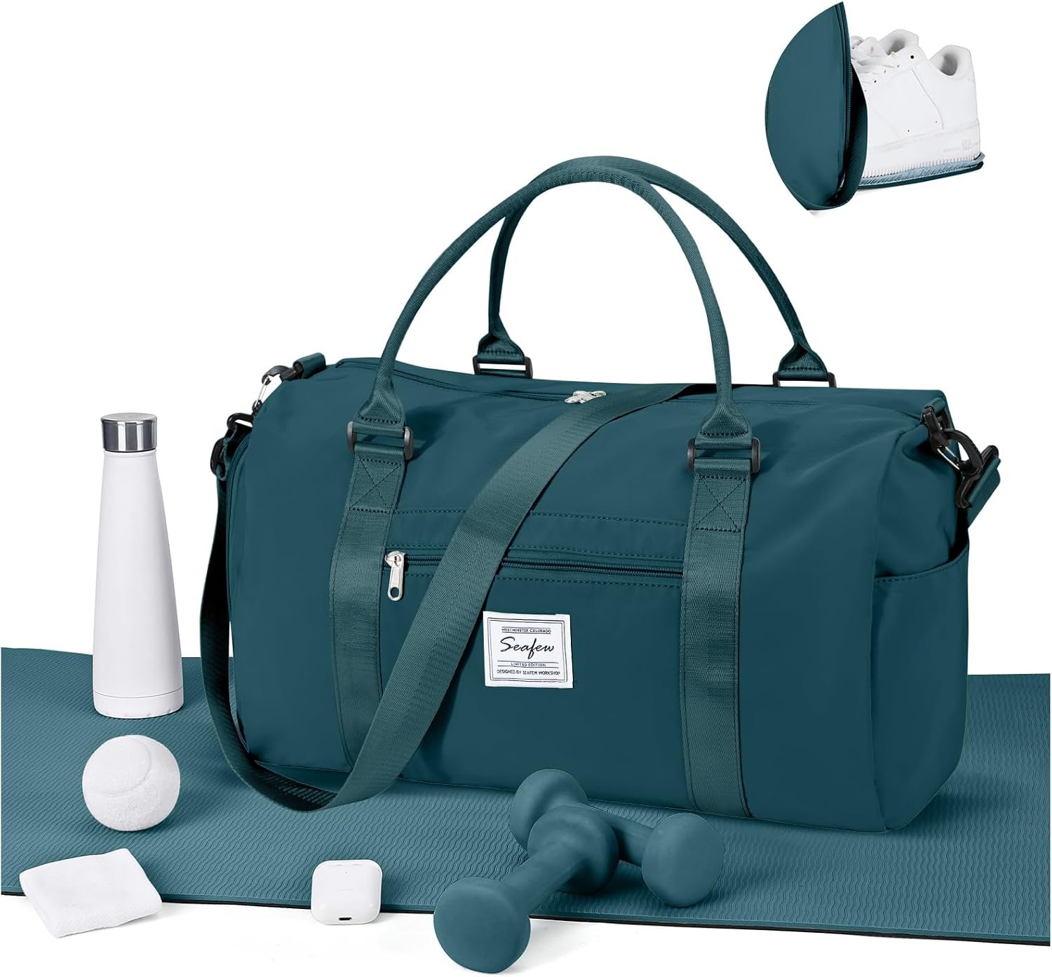 Gym Bag for Women Men with Shoes Compartment,Sports Duffle Bag Personal item travel Duffel Bags Tote Bag Small Carry on Weekender Overnight Bag Workout Dance Bag Hospital Holdalls Peacock Blue