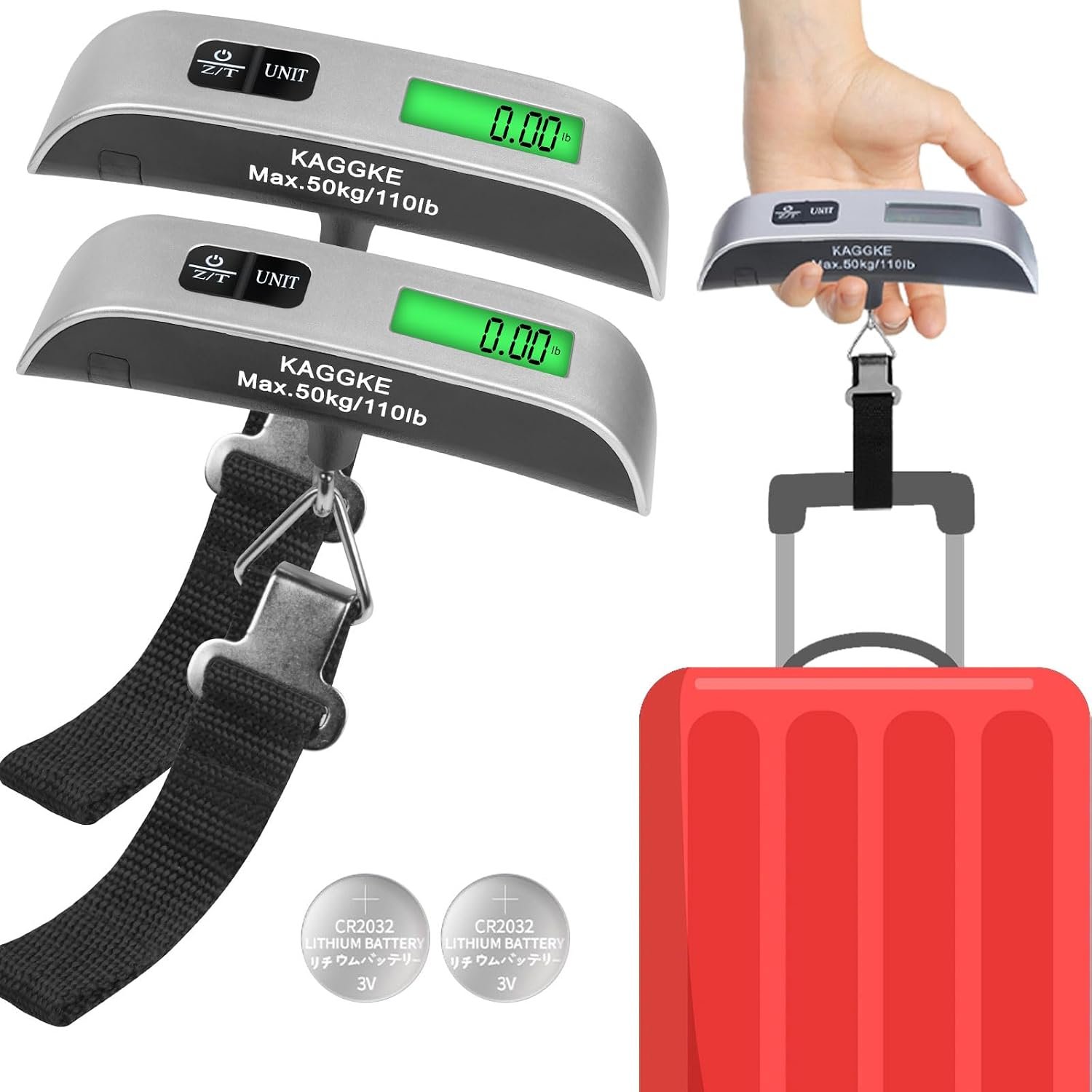 2 Pcs – silver Travel Digital Luggage Scale – Portable Baggage Scale – Suitcase Weight Scale – Ideal for Travel Scale Luggage Weight – 110LB/50KG, Includes Battery – Temperature Display Hanging Scales