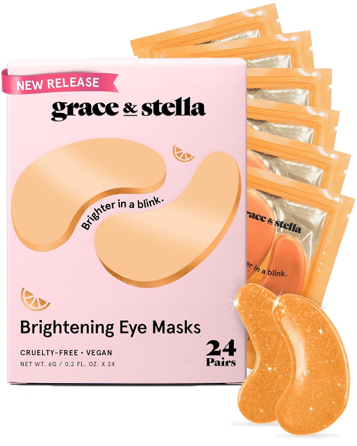 grace & stella New Brightening Eye Patches for Dark Circles (24 Pairs) – Vitamin C Under Eye Patches for Puffiness – Perfect Gifts for Women & Morning Skin Care Routine, Vegan Under Eye Mask