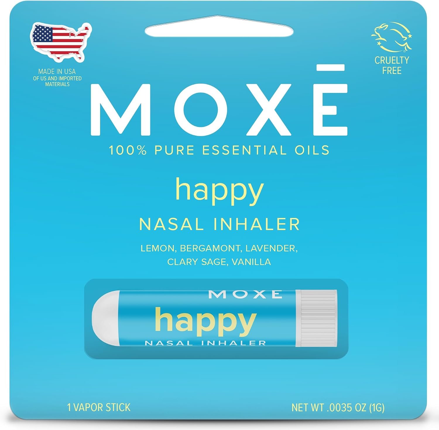 MOXE Happy Nasal Stick | Stress-Free + Calming Relief | Uplift Aromatherapy Essential Oil Blend 100% Pure & Undiluted | for Feelings of Positivity and Gratitude | Nasal Inhaler Made in USA (1 Pack)
