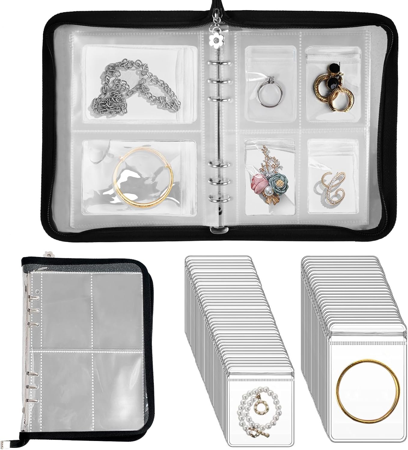 Travel Jewelry Organizer Transparent Jewelry Storage Book Set Black