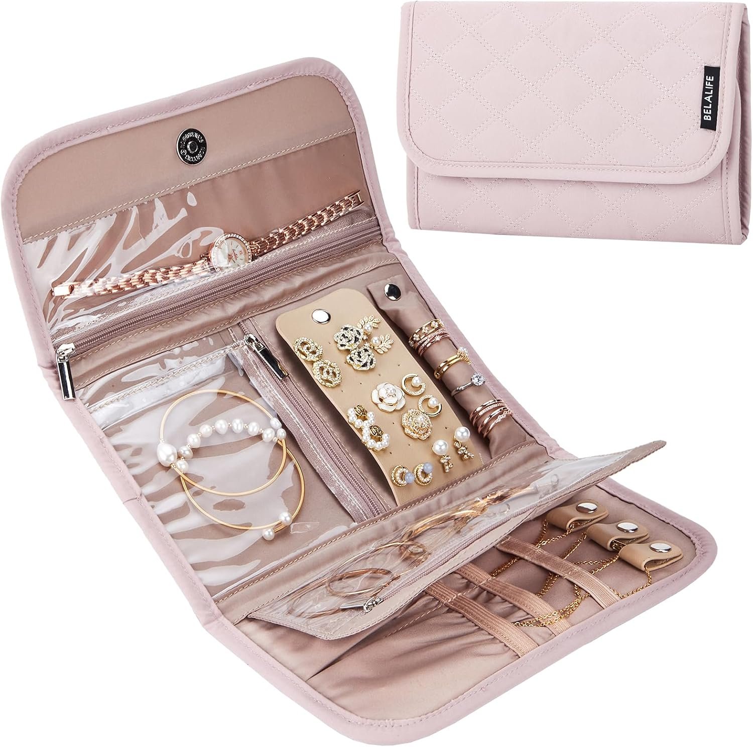 BELALIFE Travel Jewelry Case, Jewelry Organizer Roll for Accessories