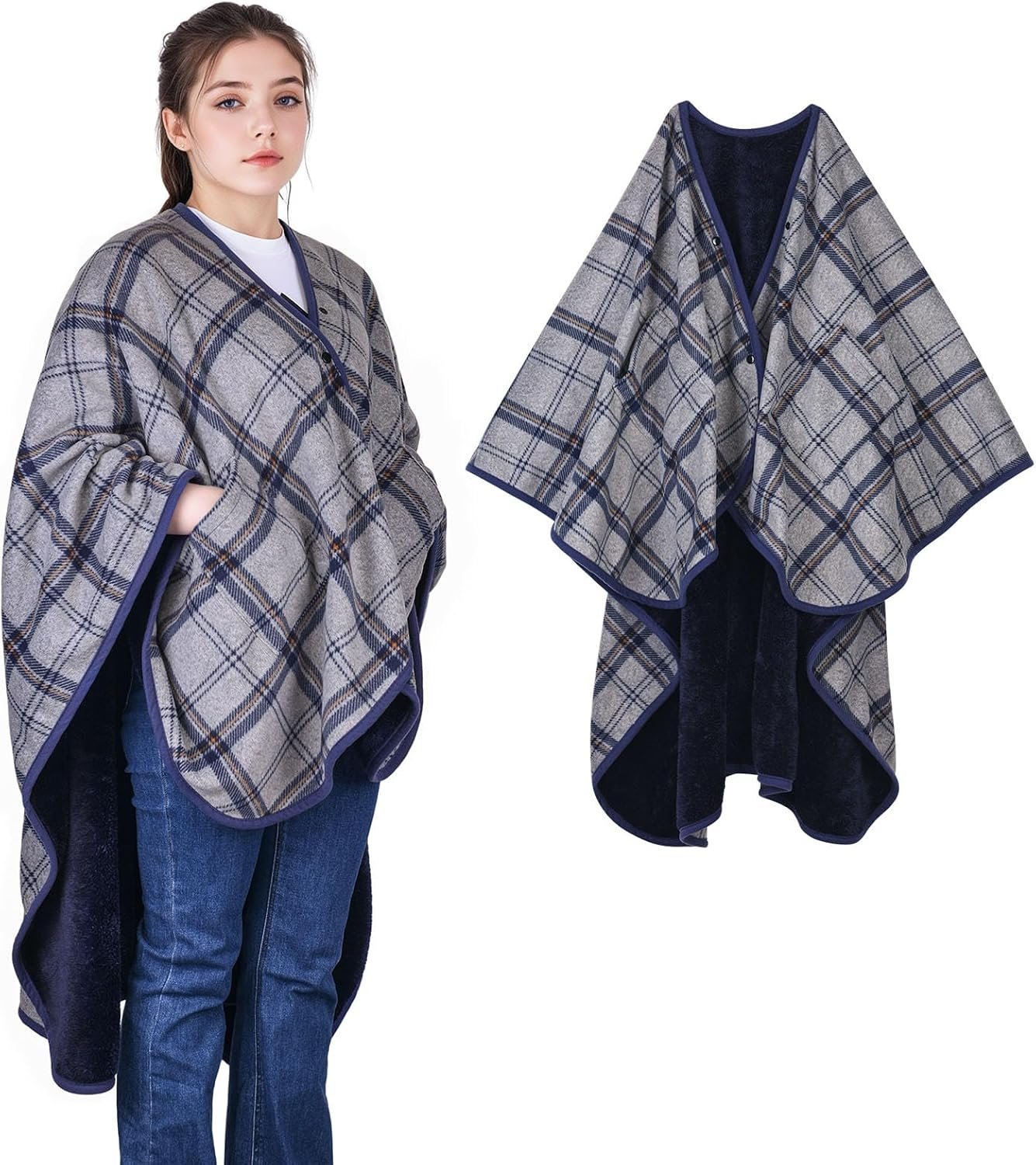 forestfish Fleece Wearable Blanket Poncho With Pockets & Buttons