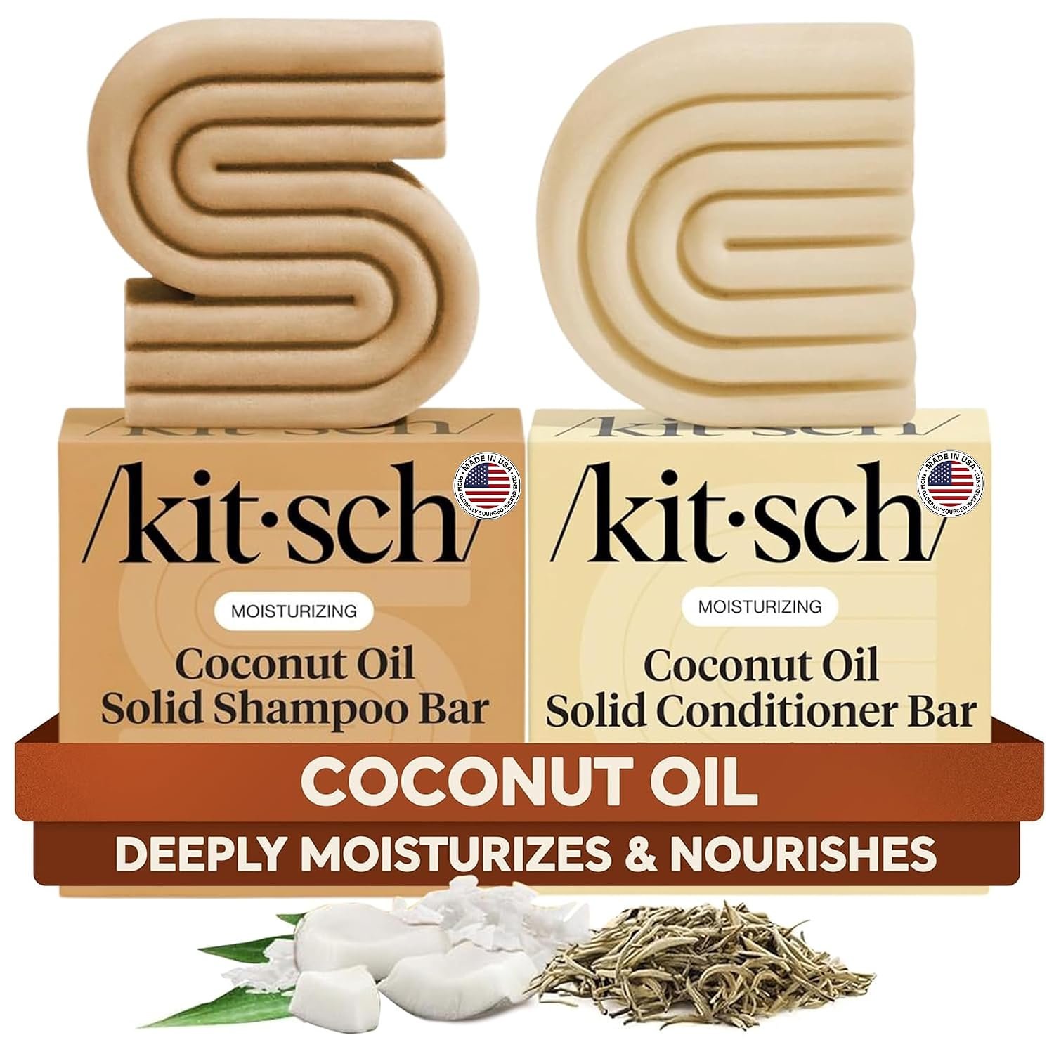 Kitsch Coconut Oil Shampoo and Conditioner Set – Made in USA, 2 pcs