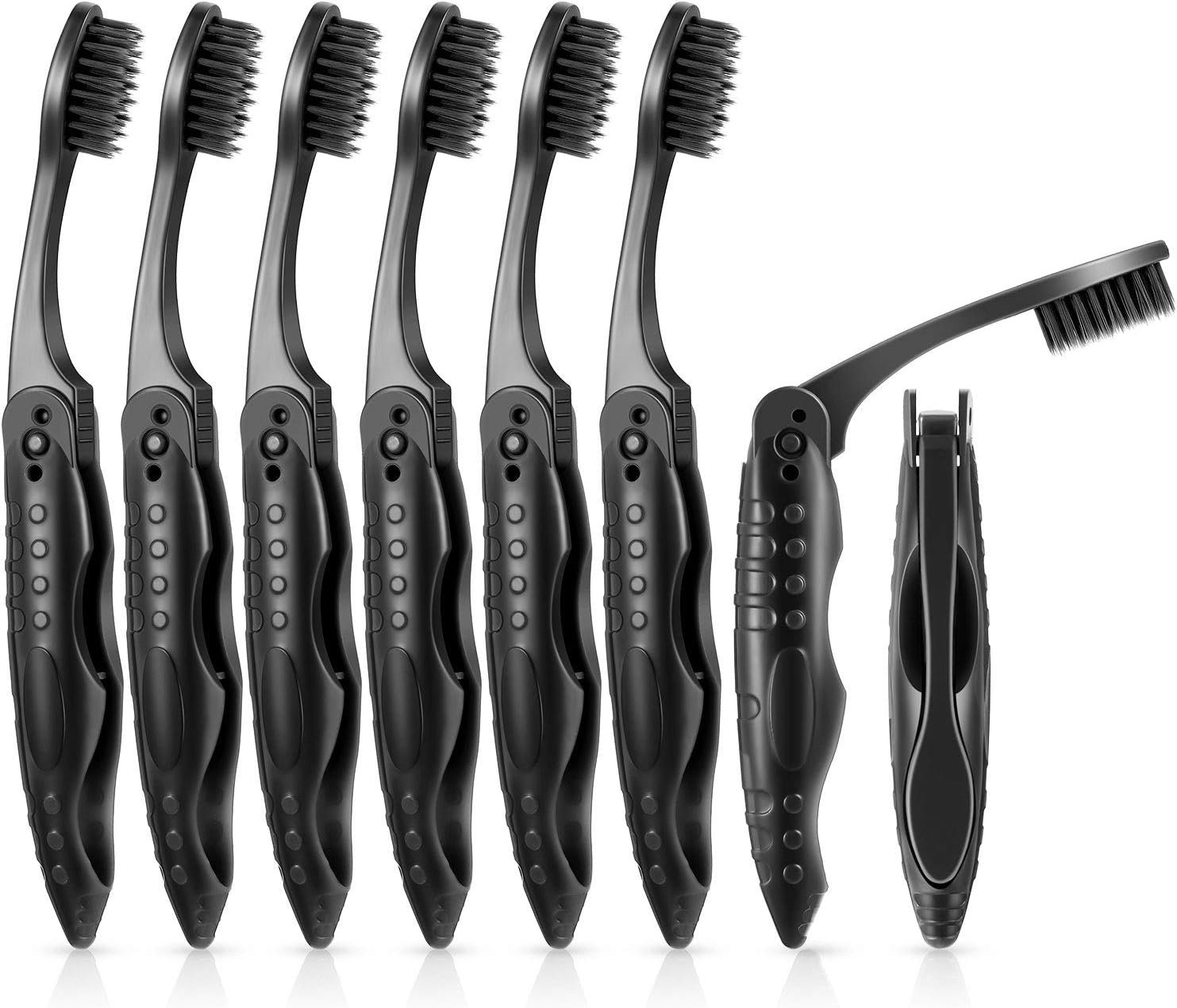 Boao 8 Pack Foldable Travel Toothbrush, Charcoal Soft Bristles