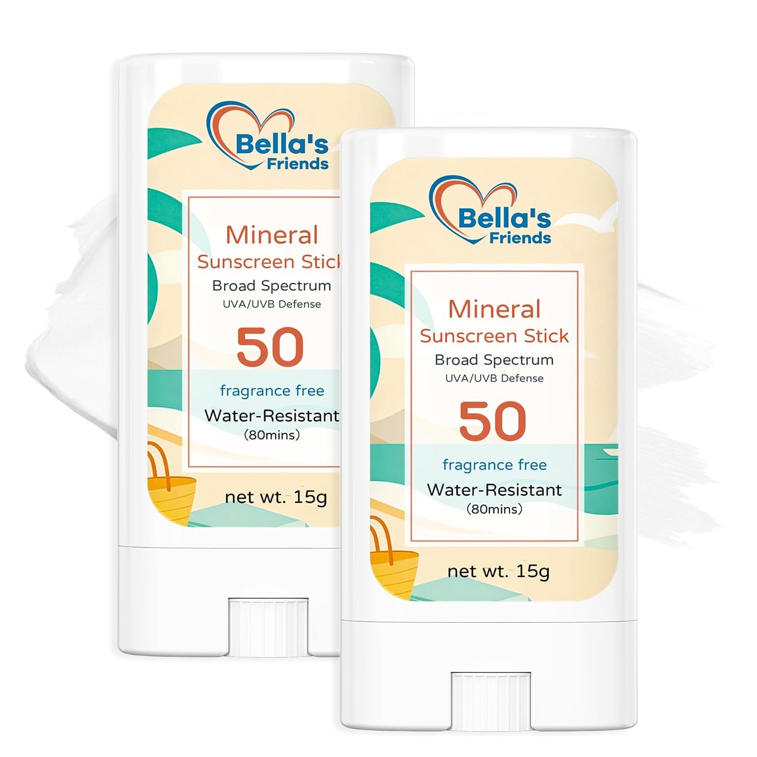 Kids Mineral Sunscreen Stick SPF 50, Reef Safe Sunscreen for Face & Body with Zinc Oxide, Travel Size Sun Care, No-Mess, Summer Beach Vacation Essentials for Toddler Kids Babies, 2 Pack