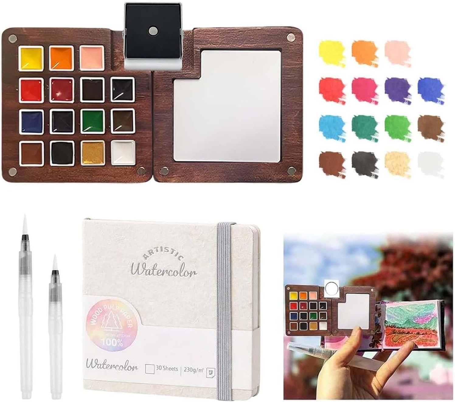 Travel Watercolor Paint Set – Pocket 15-Color Mini Kit with Sketch Pad