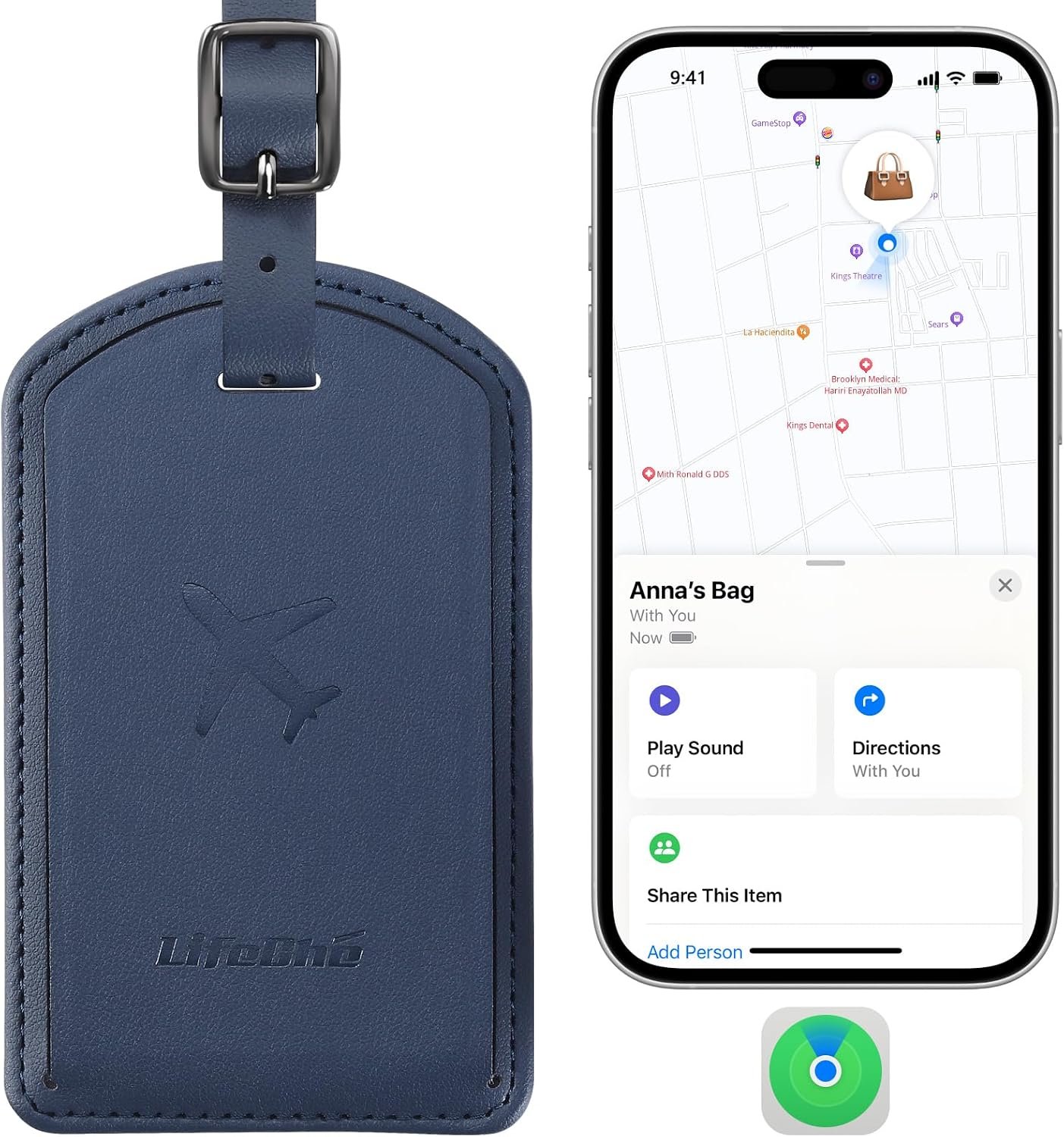 Luggage Tags Built-in Anti-Loss Tracker, Luxury Leather Luggage Tags for Suitcase, Travel Bags, Backpacks, Travel Organizer for Lost Baggage Prevention (Navy Blue)