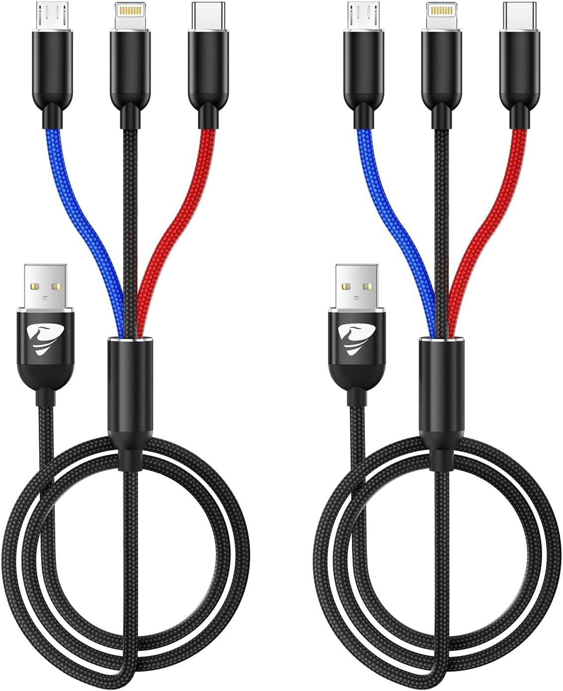 Aioneus Multi Charging Cable, Nylon Braided 3 in 1 Charging Cord Multi USB Cable Fast Charging Cord with Type-C, Micro USB and IPh Port, Compatible with Most Phones & iPads