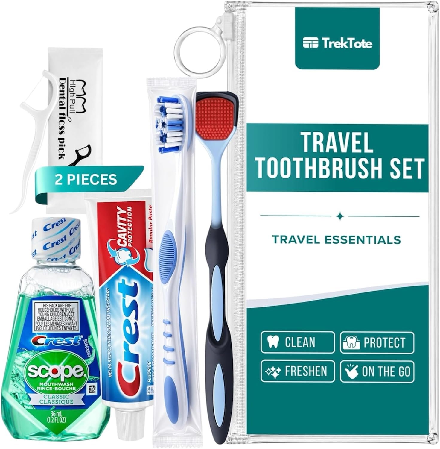 Travel Oral Care Kit with Premium Name Brand Toothbrush, Toothpaste & Floss