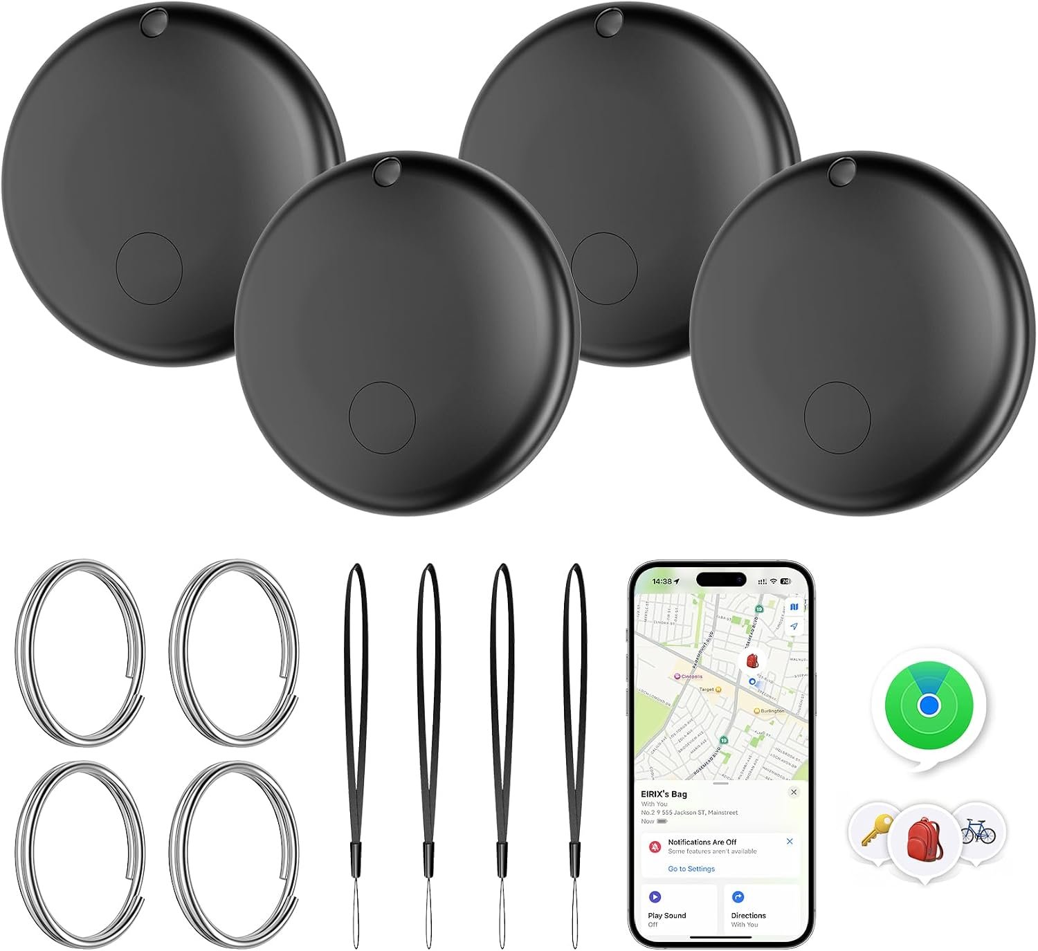 Mini Air Tags Smart Tracker Tags-4 Pack Work with Apple Find My (iOS Only), IP67 Waterproof, Keys Finder and Item Locator for Keys, Bags,Luggage and More (Not for Android)