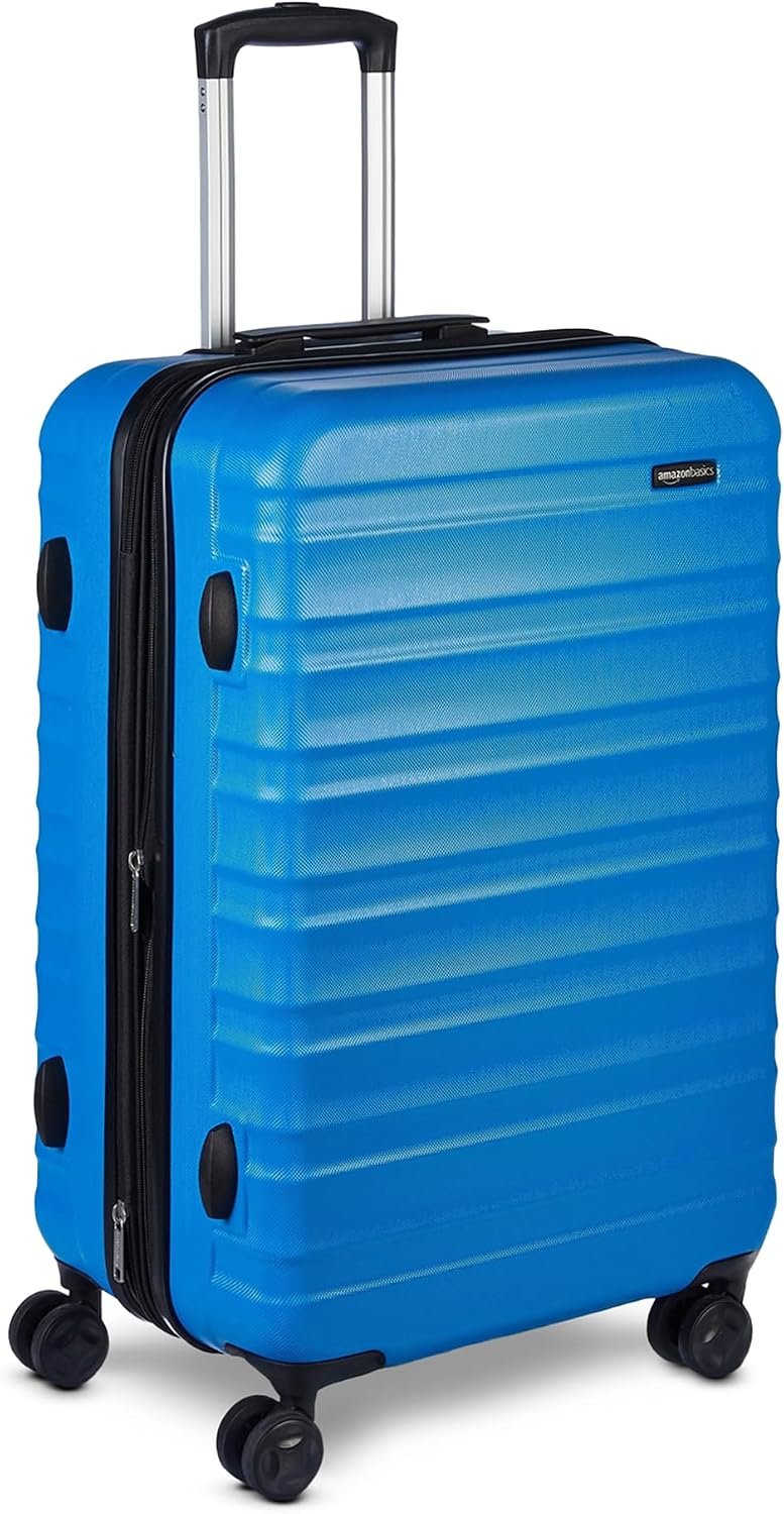 Amazon Basics 26″ Hardside Medium Checked Luggage, Expandable For Up to 15% More Space, With Scratch-Resistant Surface, Four Multi-directional Wheels, Light Blue