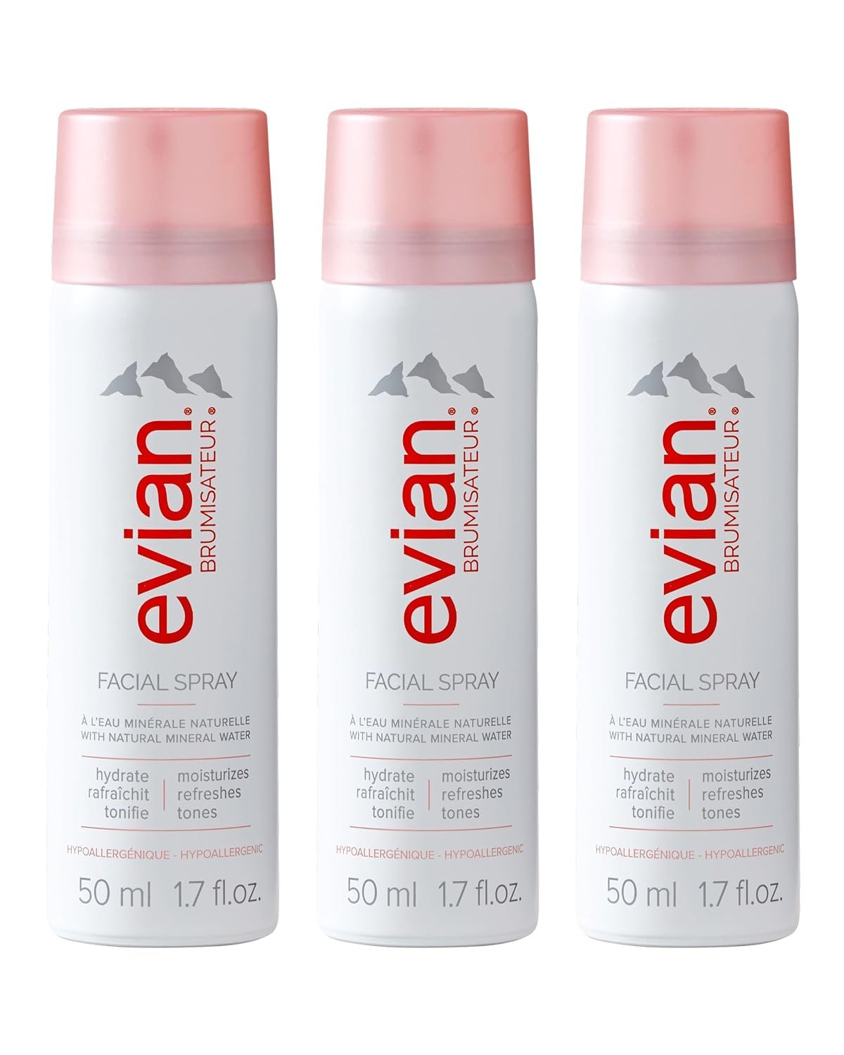 Evian Facial Spray 1.7 oz – Hydrating Mineral Water Mist for Face & Skin – Refreshes Makeup and Tones Skin – TSA-Approved Mini Facial Spray Set for Daily Skincare Hydration