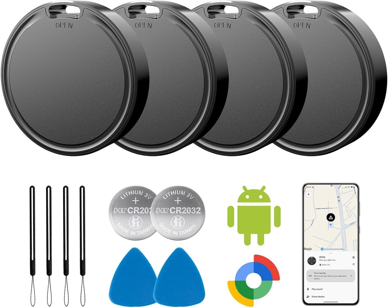 Air Tags for Android,Air Tags-4 Pack Android,Android Tracker Tags,2 Year Battery Life,Google Find Trackers for Google’S Find Hub App,IP65 Waterproof Luggage Tracker Android for Keys,Wallets,Suitcases